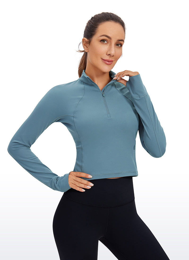 CRZ YOGA Mujer Camiseta Butterluxe con Cremallera Media Cenizas azules