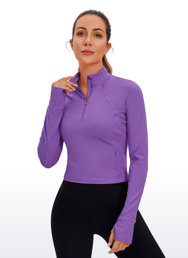 CRZ YOGA Mujer Camiseta Butterluxe con Cremallera Media Lilas Reales