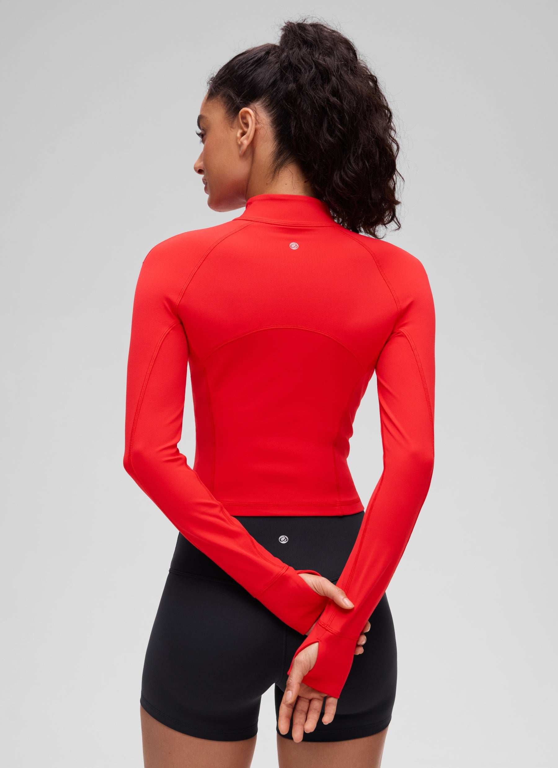 CRZ YOGA Mujer Camiseta Butterluxe con Cremallera Media Rojo Profundo