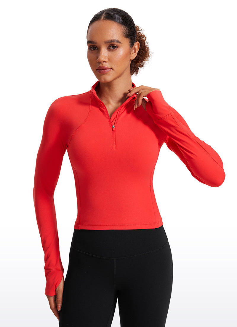 CRZ YOGA Mujer Camiseta Butterluxe con Cremallera Media Rojo Profundo