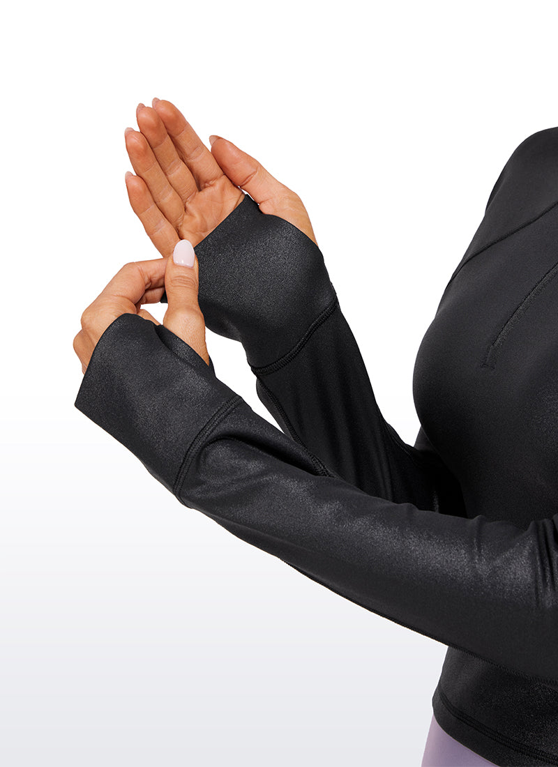 CRZ YOGA Mujer Camiseta Butterluxe con Cremallera Media Negro Clásico