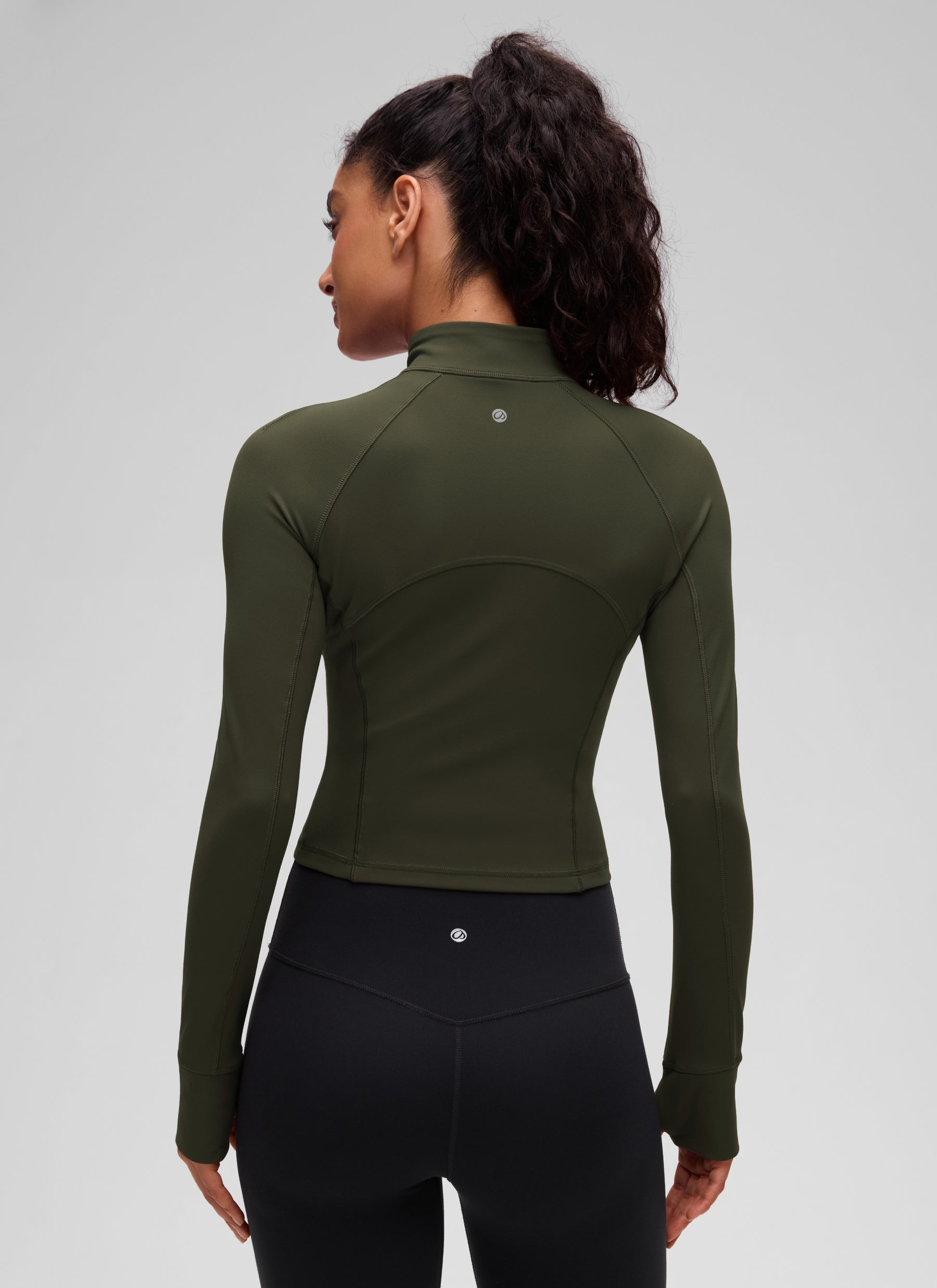 CRZ YOGA Mujer Camiseta Butterluxe con Cremallera Media Verde Oliva