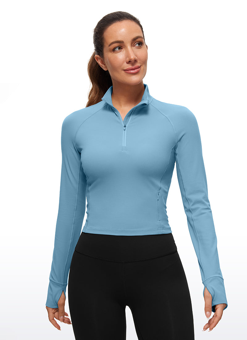 CRZ YOGA Mujer Camiseta Butterluxe con Cremallera Media Azul puro