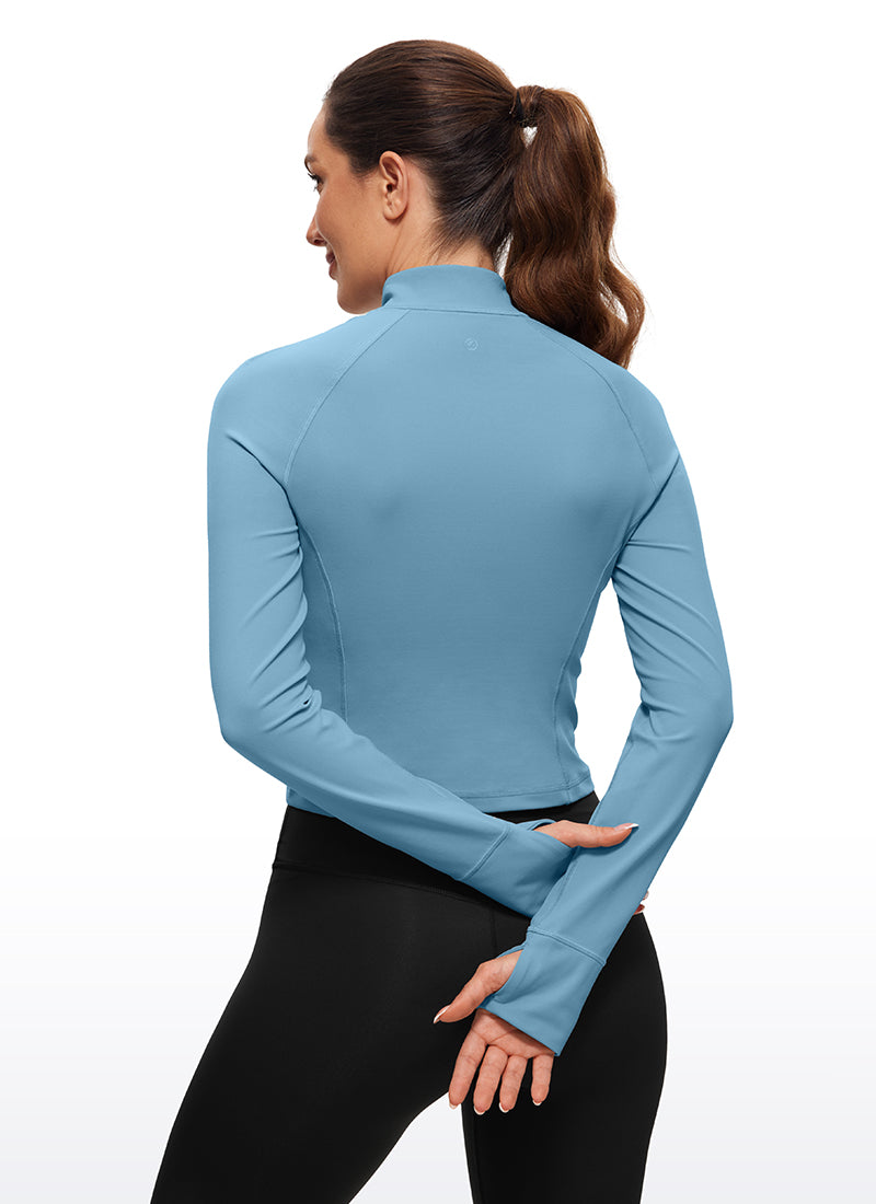 CRZ YOGA Mujer Camiseta Butterluxe con Cremallera Media Azul puro