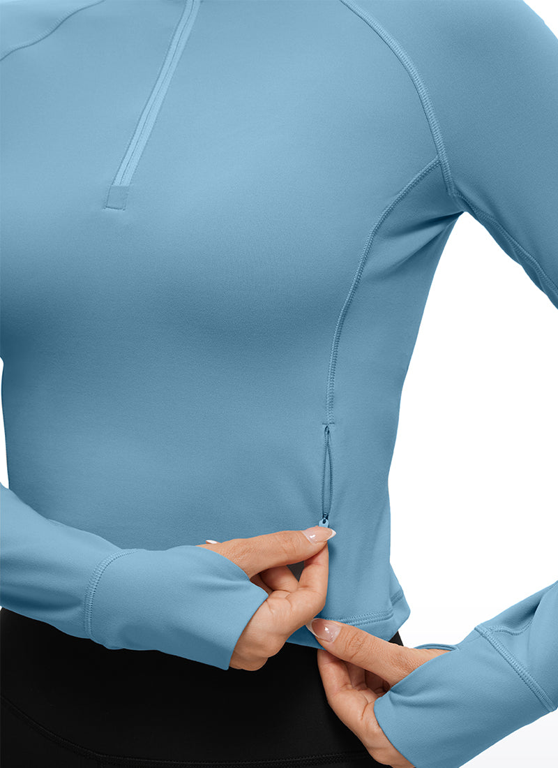 CRZ YOGA Mujer Camiseta Butterluxe con Cremallera Media Azul puro