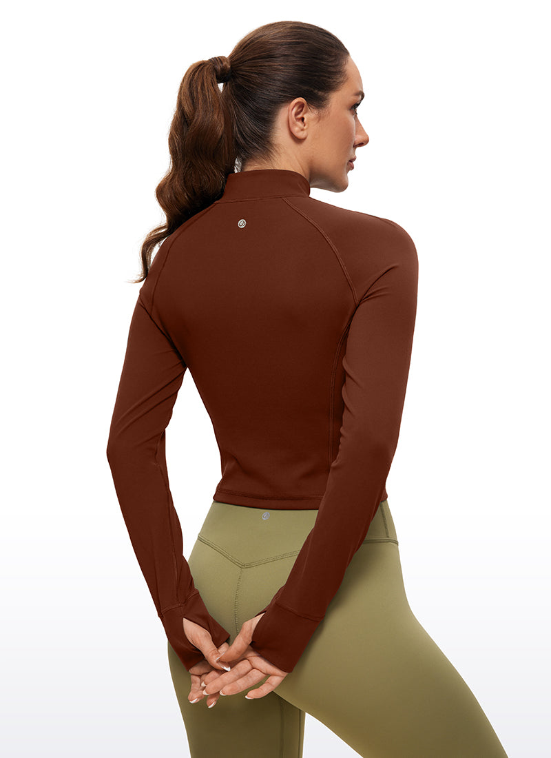 CRZ YOGA Mujer Camiseta Butterluxe con Cremallera Media Azufaifo Marrón