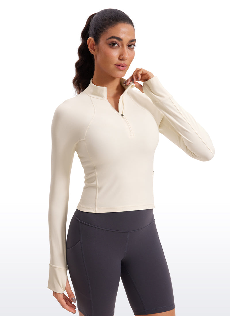 CRZ YOGA Mujer Camiseta Butterluxe con Cremallera Media Albaricoque blanco