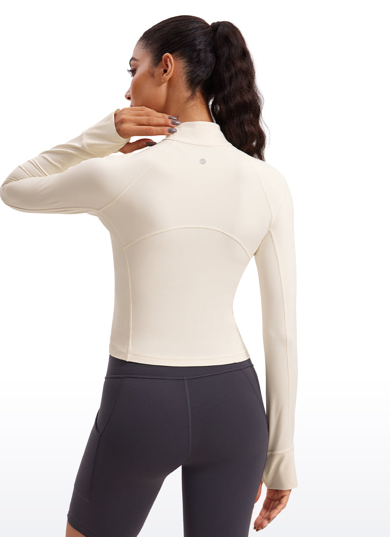 CRZ YOGA Mujer Camiseta Butterluxe con Cremallera Media Albaricoque blanco