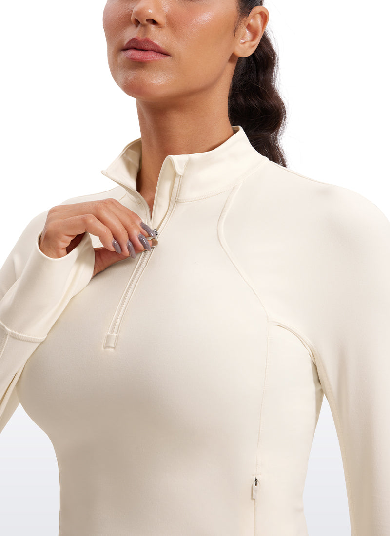 CRZ YOGA Mujer Camiseta Butterluxe con Cremallera Media Albaricoque blanco