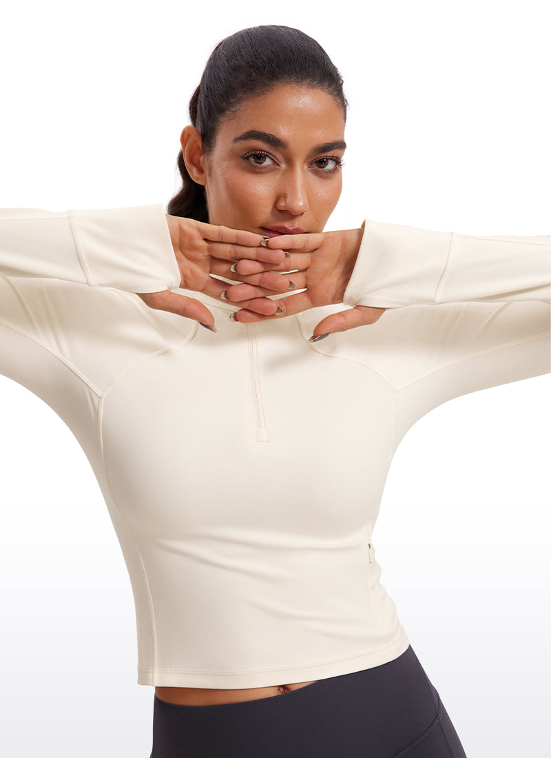 CRZ YOGA Mujer Camiseta Butterluxe con Cremallera Media Albaricoque blanco