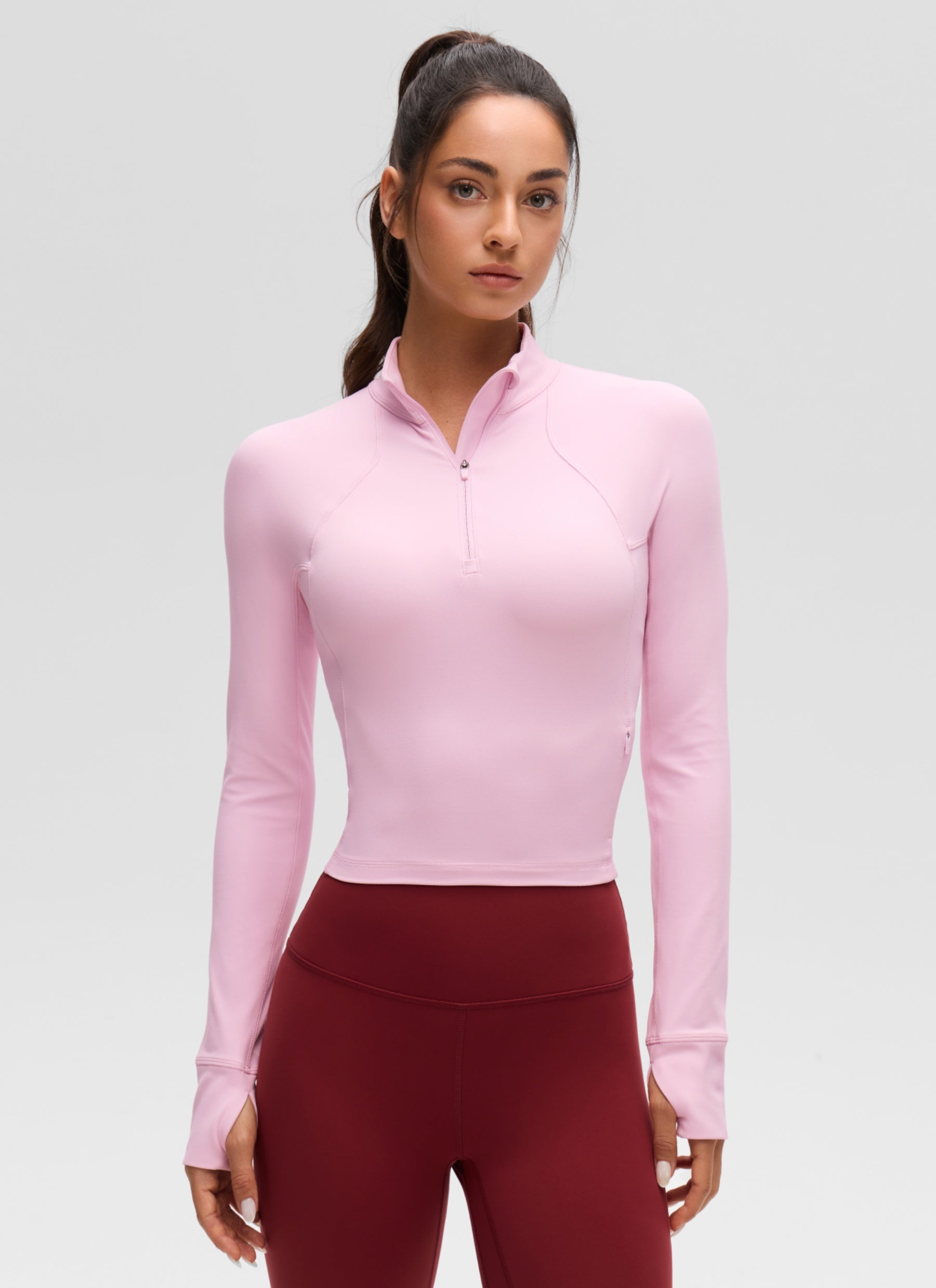 CRZ YOGA Mujer Camiseta Butterluxe con Cremallera Media Peonía Rosa