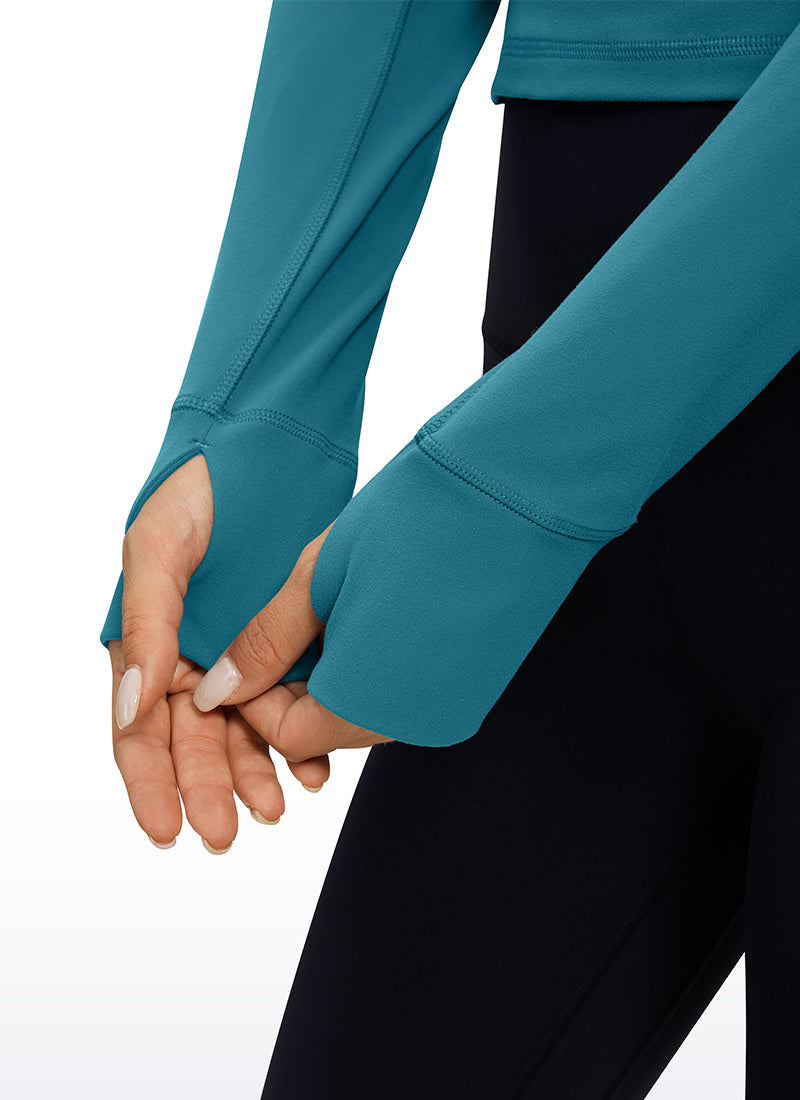 CRZ YOGA Mujer Camiseta Butterluxe con Cremallera Media Verde Boreal