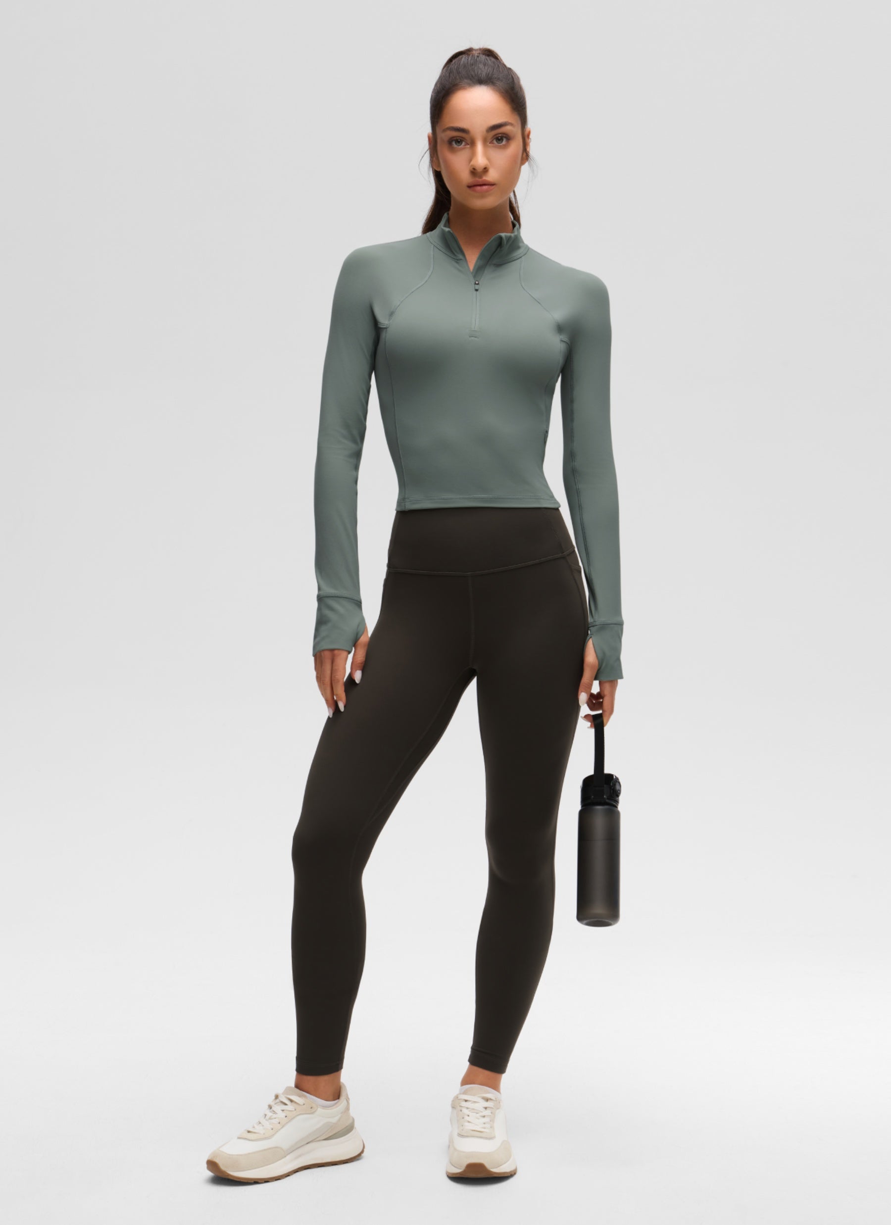 CRZ YOGA Mujer Camiseta Butterluxe con Cremallera Media Salvia gris