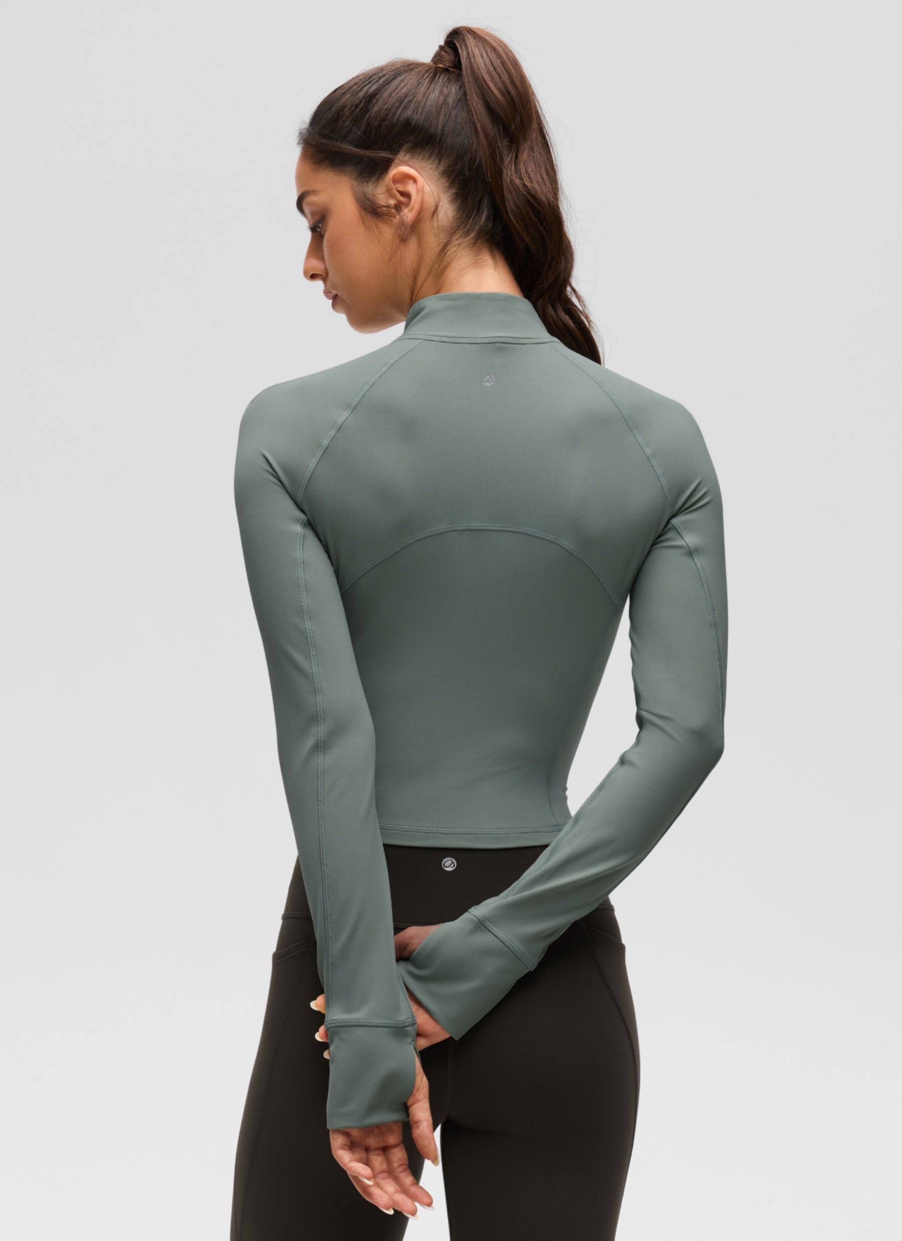 CRZ YOGA Mujer Camiseta Butterluxe con Cremallera Media Salvia gris
