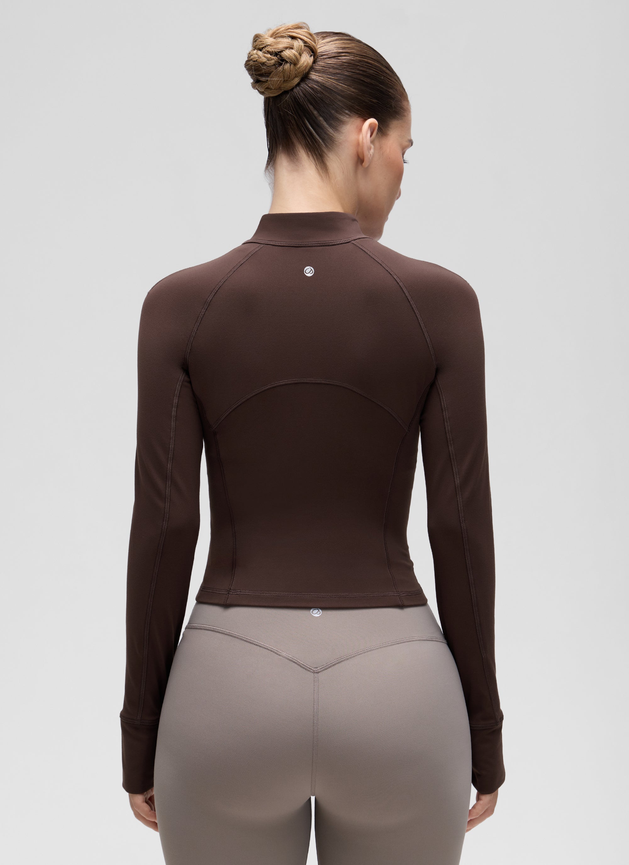 CRZ YOGA Mujer Camiseta Butterluxe con Cremallera Media Marrón Fudge Caliente