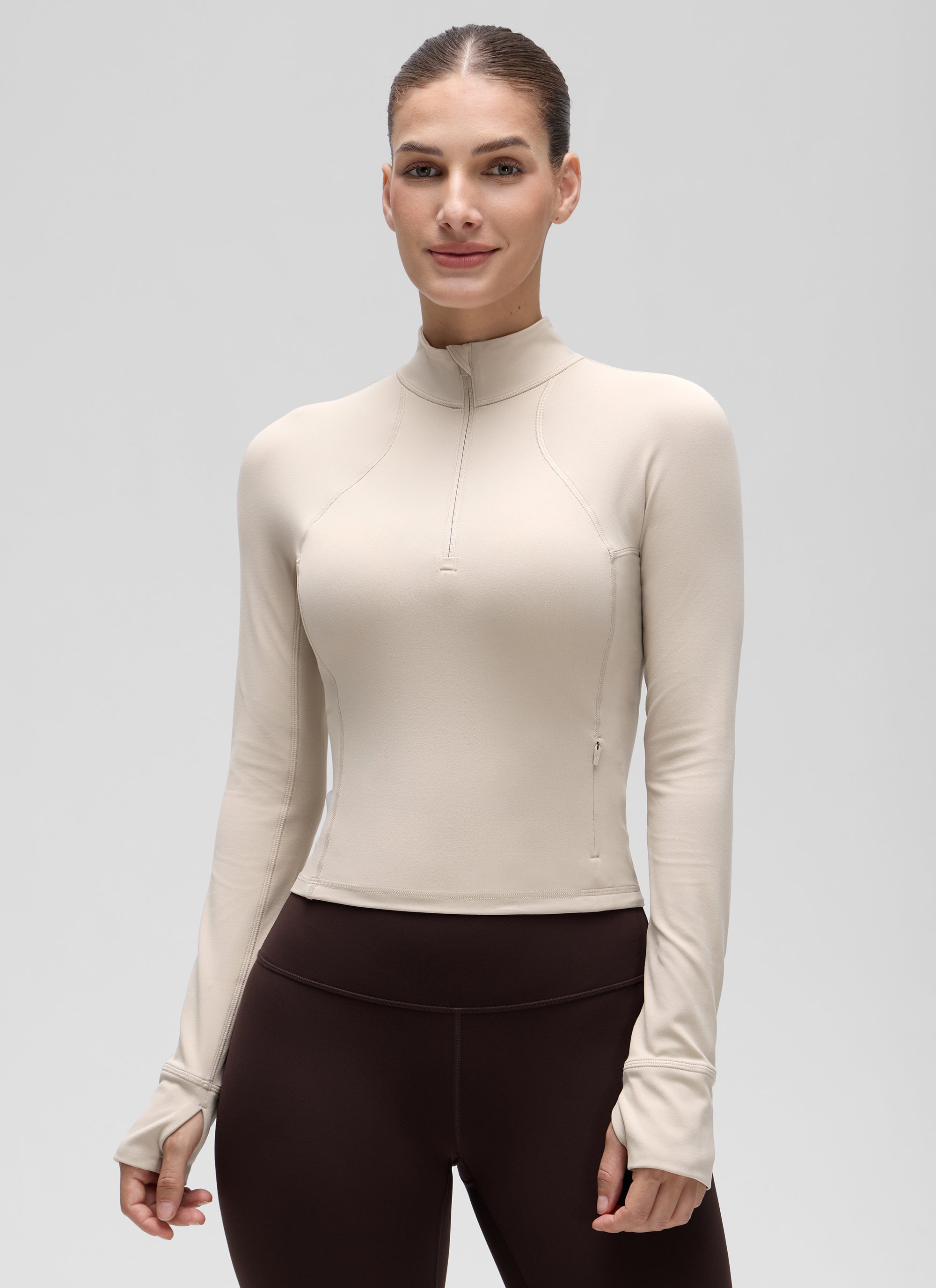 CRZ YOGA Mujer Camiseta Butterluxe con Cremallera Media Bronceado Mojave