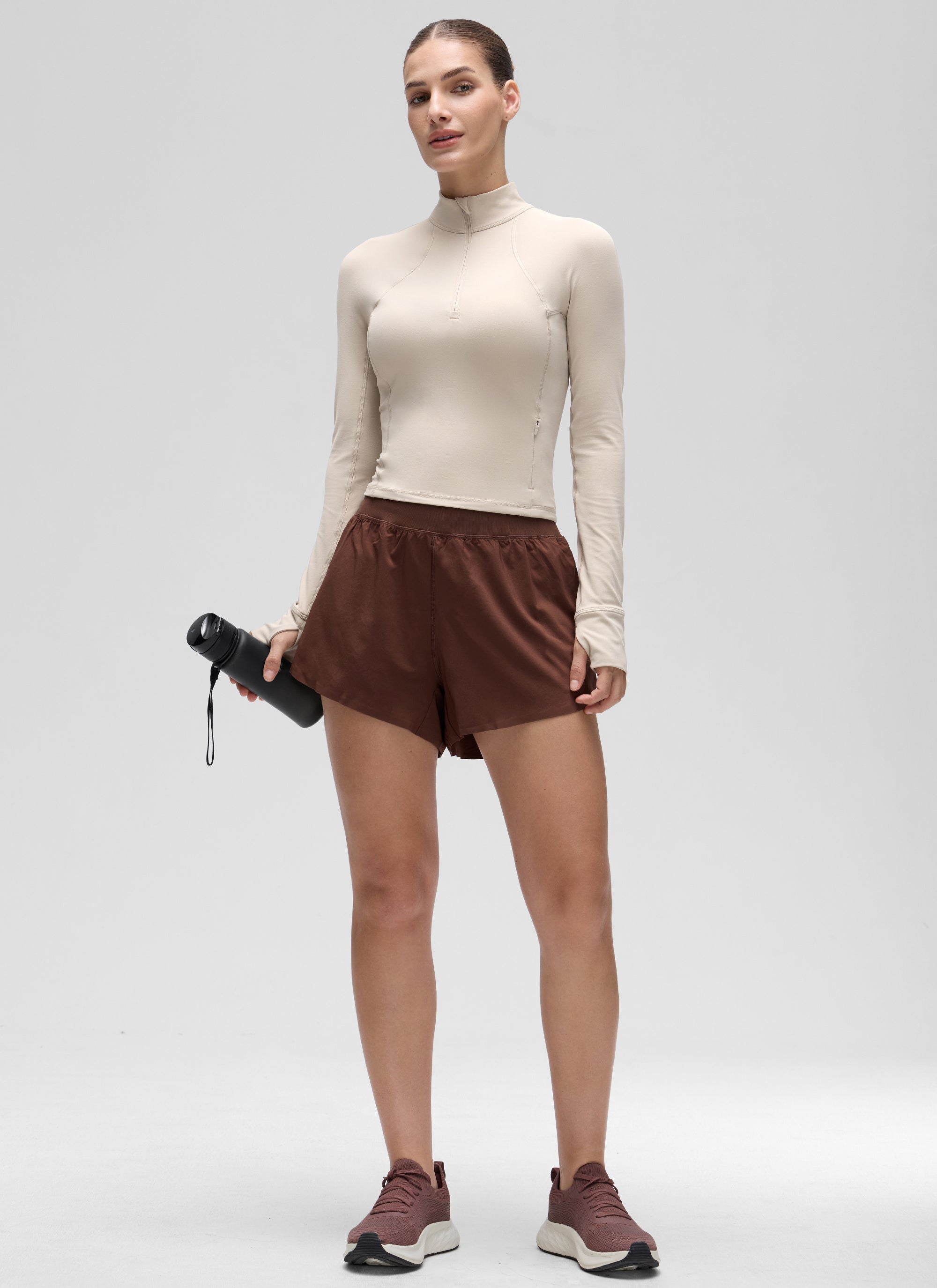 CRZ YOGA Mujer Camiseta Butterluxe con Cremallera Media Bronceado Mojave
