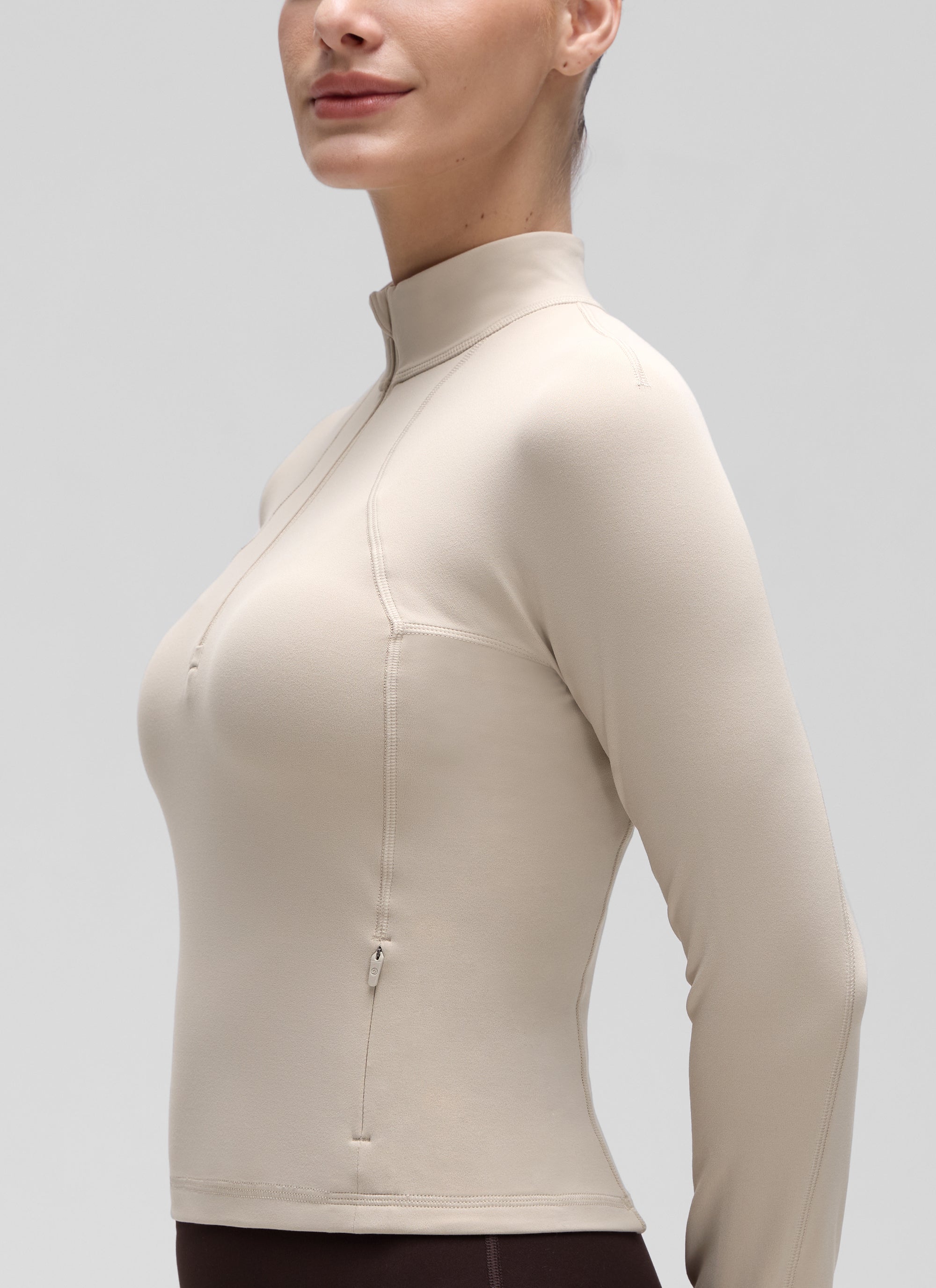 CRZ YOGA Mujer Camiseta Butterluxe con Cremallera Media Bronceado Mojave