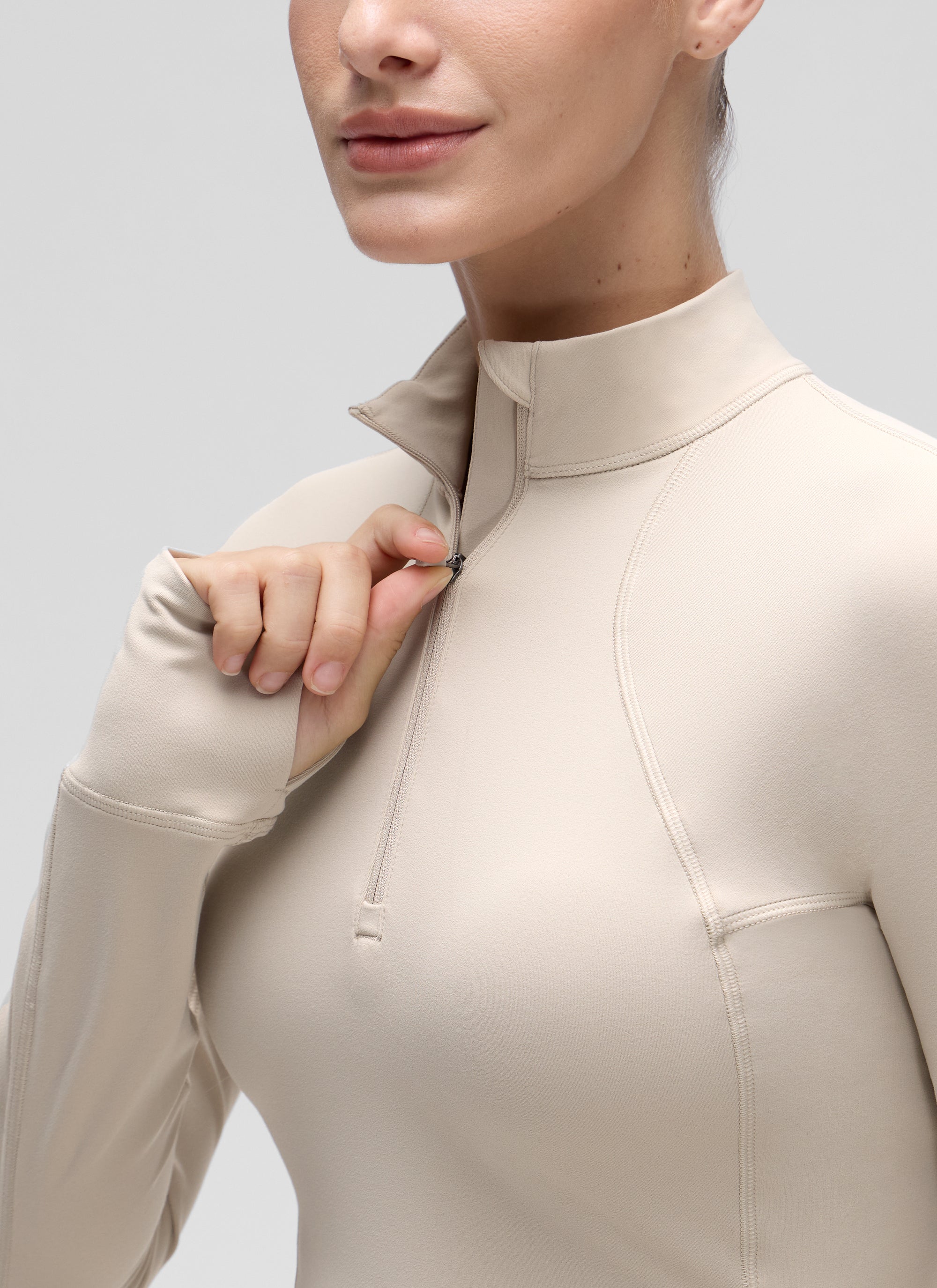 CRZ YOGA Mujer Camiseta Butterluxe con Cremallera Media Bronceado Mojave