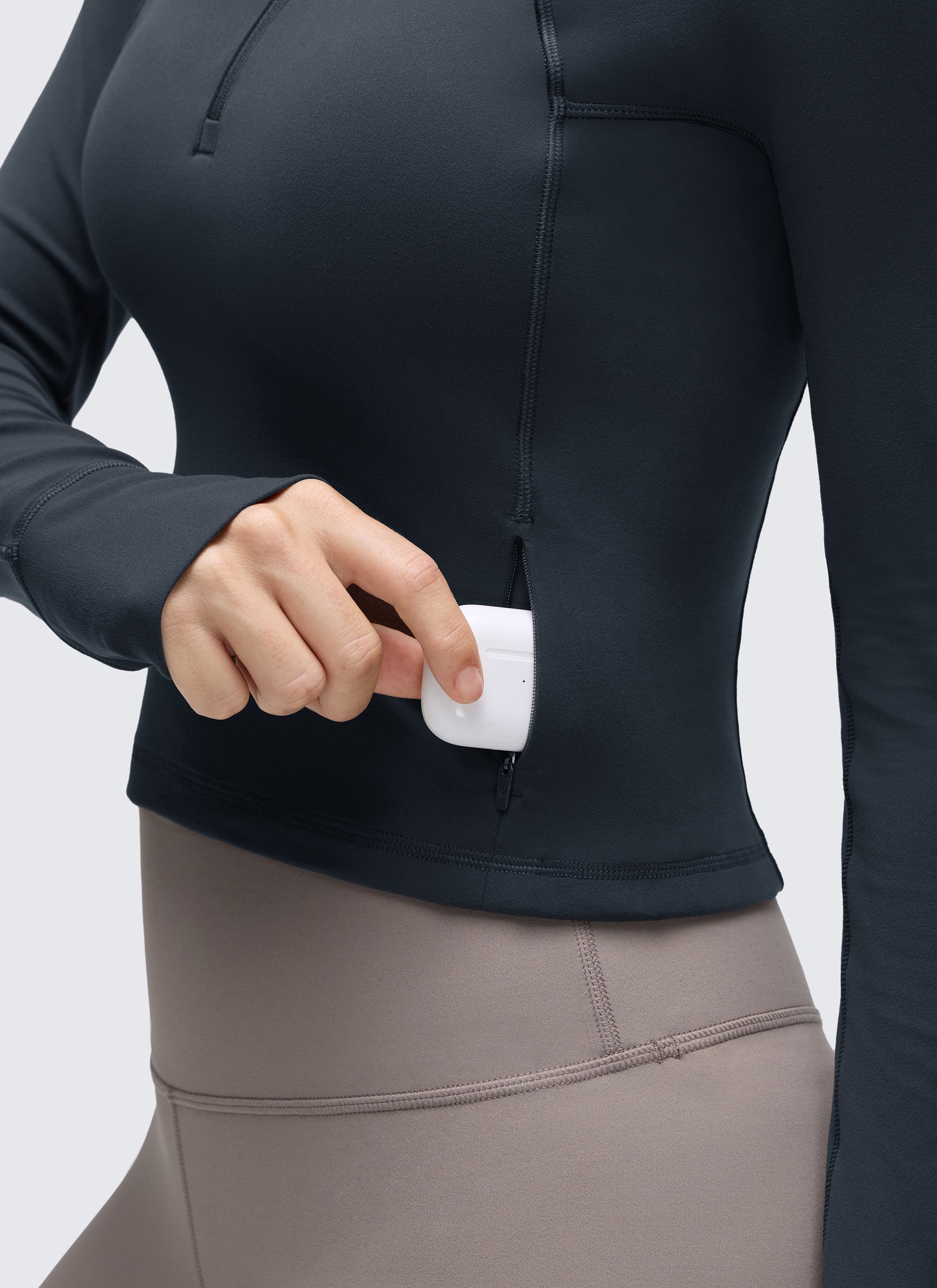 CRZ YOGA Mujer Camiseta Butterluxe con Cremallera Media True Navy