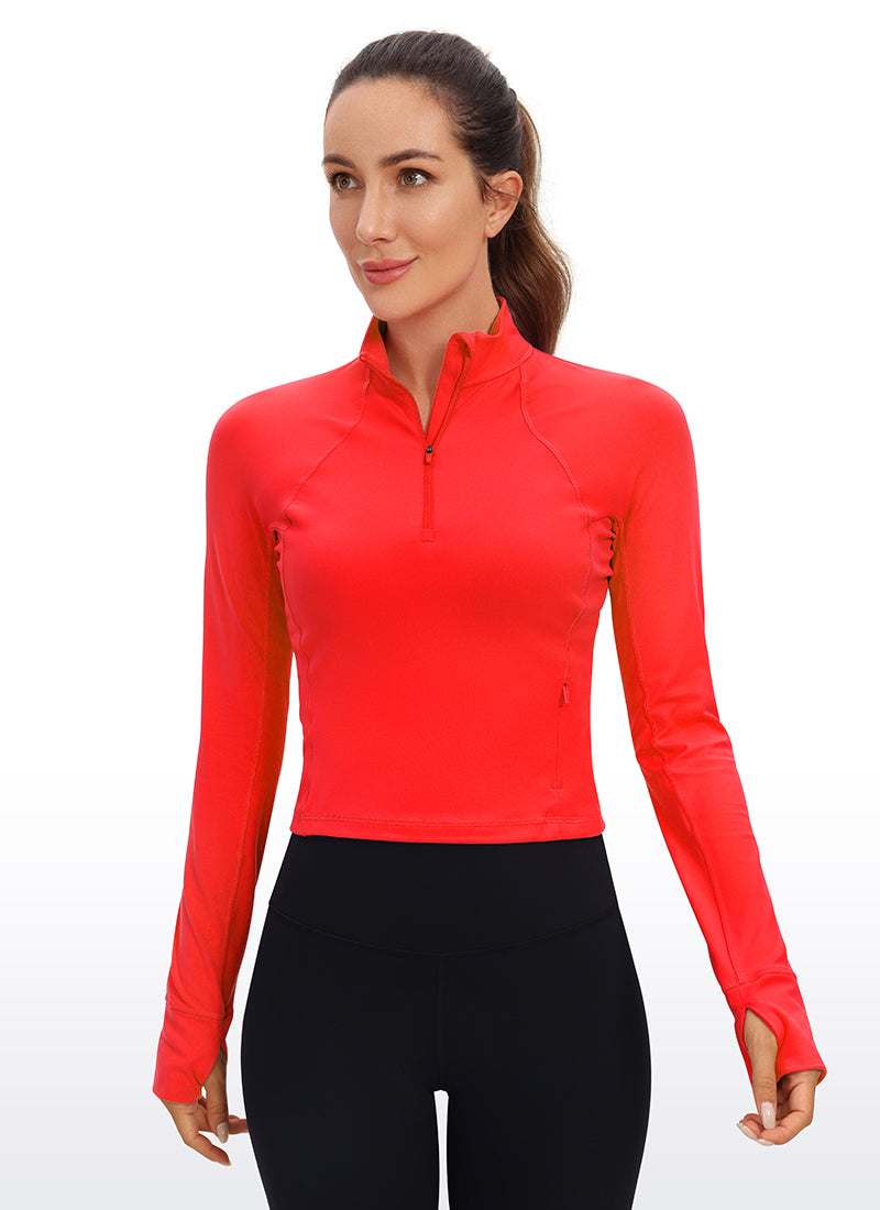 CRZ YOGA Mujer Camiseta Butterluxe con Cremallera Media Rojo oscuro
