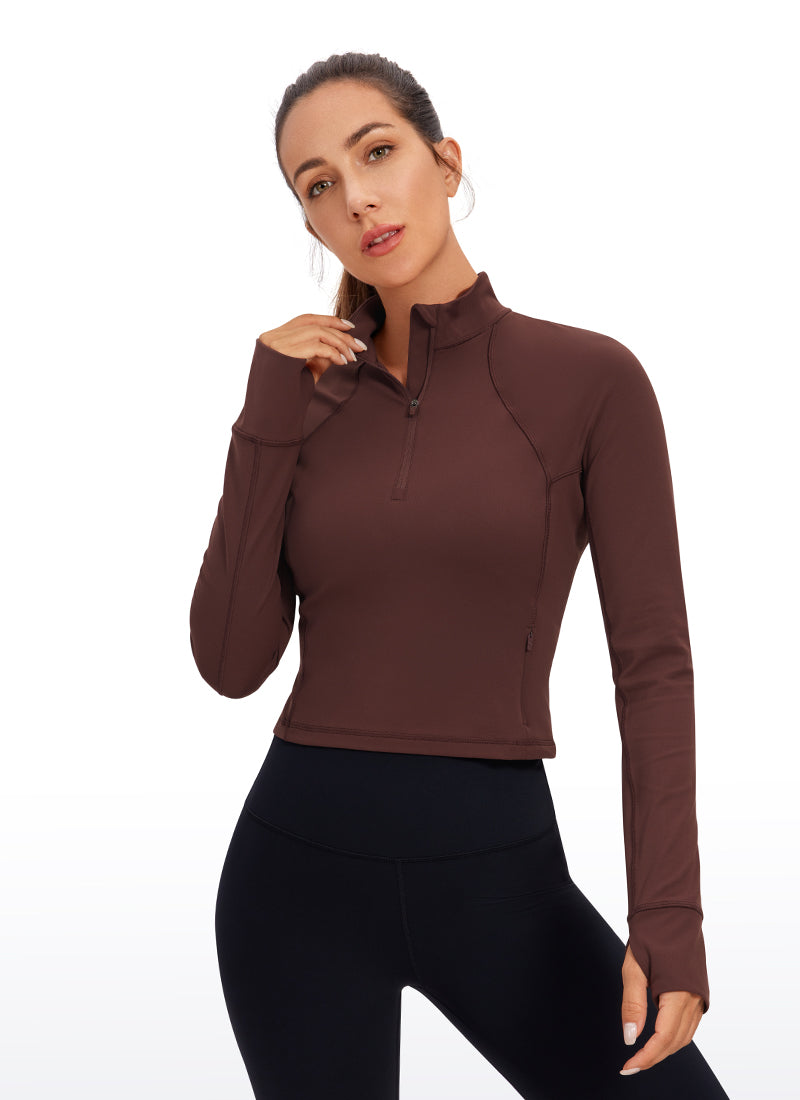 CRZ YOGA Mujer Camiseta Butterluxe con Cremallera Media Gris pardo