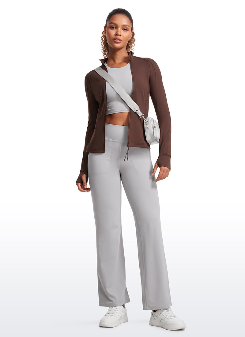 CRZ YOGA Butterluxe Chaqueta con Cremallera Completa y Manga Larga para Mujer Gris pardo