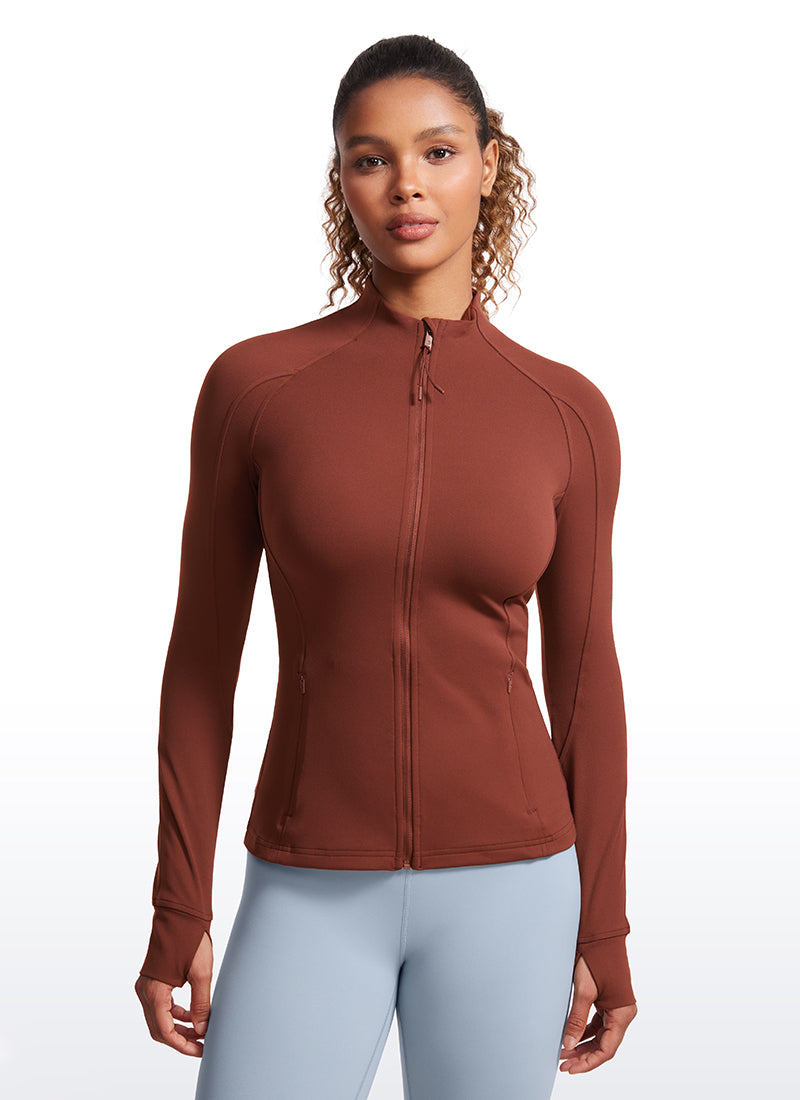 CRZ YOGA Butterluxe Chaqueta con Cremallera Completa y Manga Larga para Mujer Azufaifo Marrón
