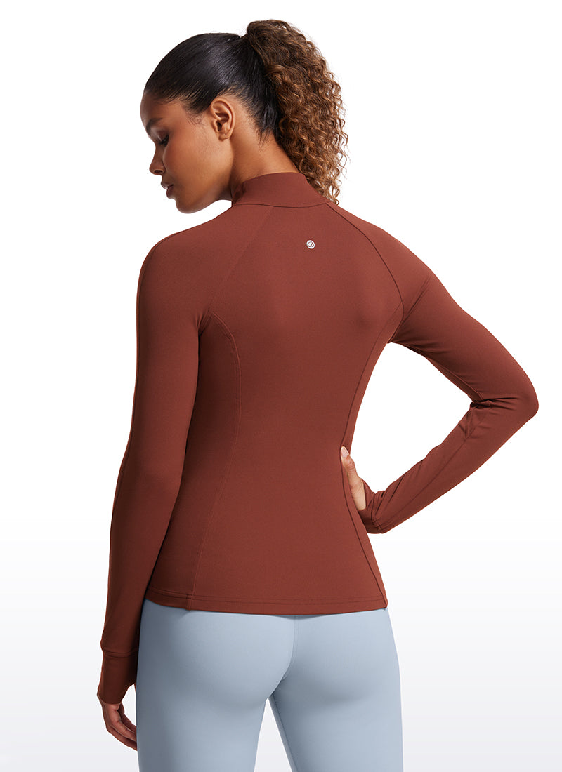CRZ YOGA Butterluxe Chaqueta con Cremallera Completa y Manga Larga para Mujer Azufaifo Marrón