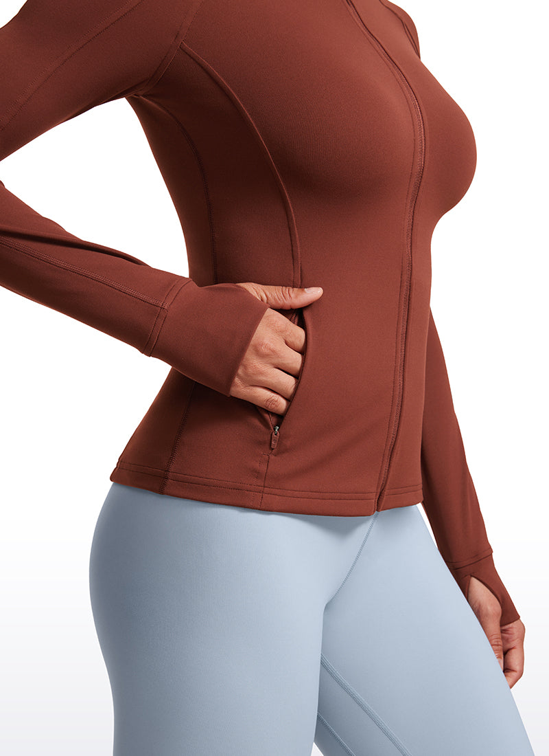 CRZ YOGA Butterluxe Chaqueta con Cremallera Completa y Manga Larga para Mujer Azufaifo Marrón