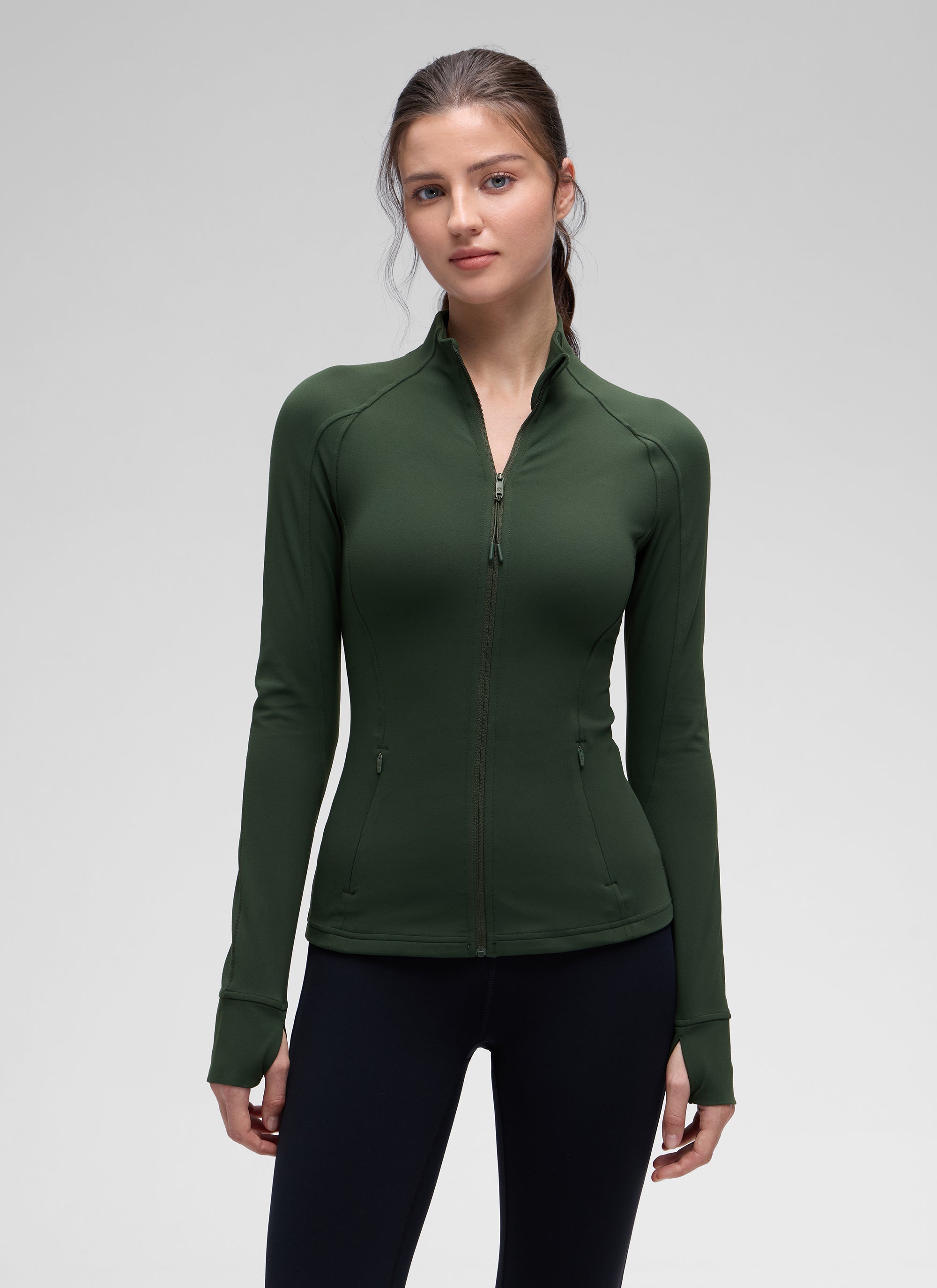 CRZ YOGA Butterluxe Chaqueta con Cremallera Completa y Manga Larga para Mujer Leyenda Verde