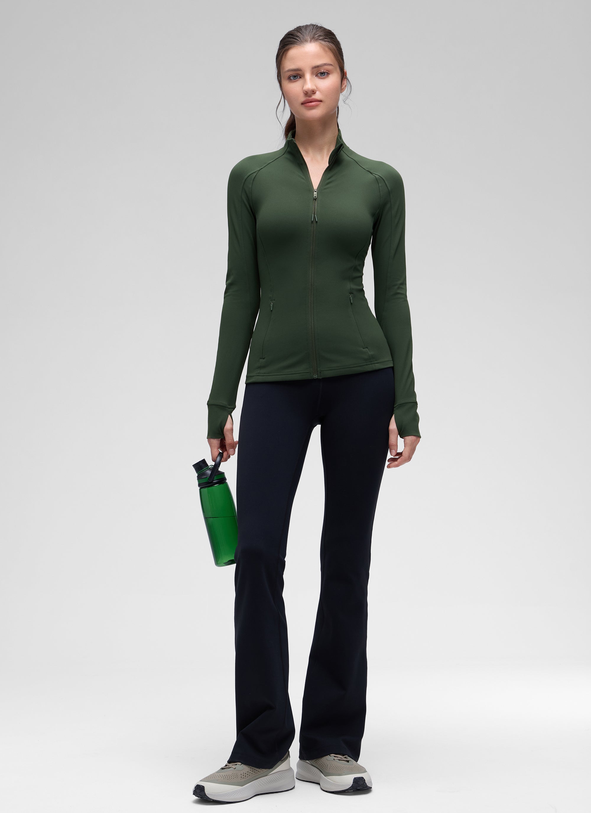 CRZ YOGA Butterluxe Chaqueta con Cremallera Completa y Manga Larga para Mujer Leyenda Verde