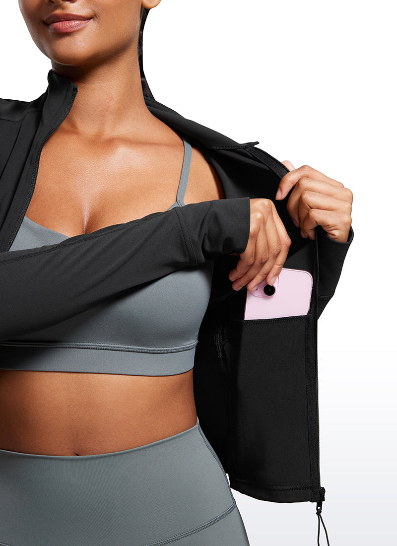 CRZ YOGA Butterluxe Chaqueta Corta con Bolsillos y Cremallera Completa Negro