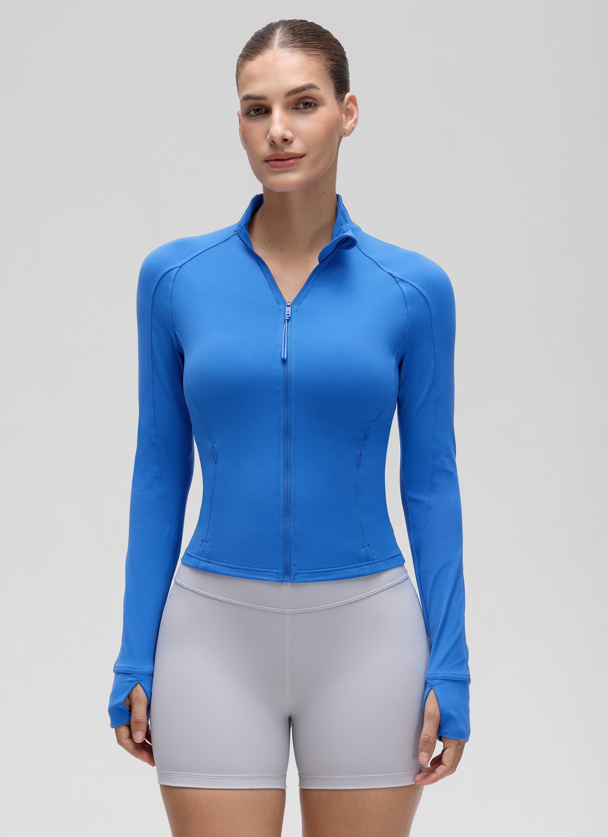 CRZ YOGA Butterluxe Chaqueta Corta con Bolsillos y Cremallera Completa Azul Destello