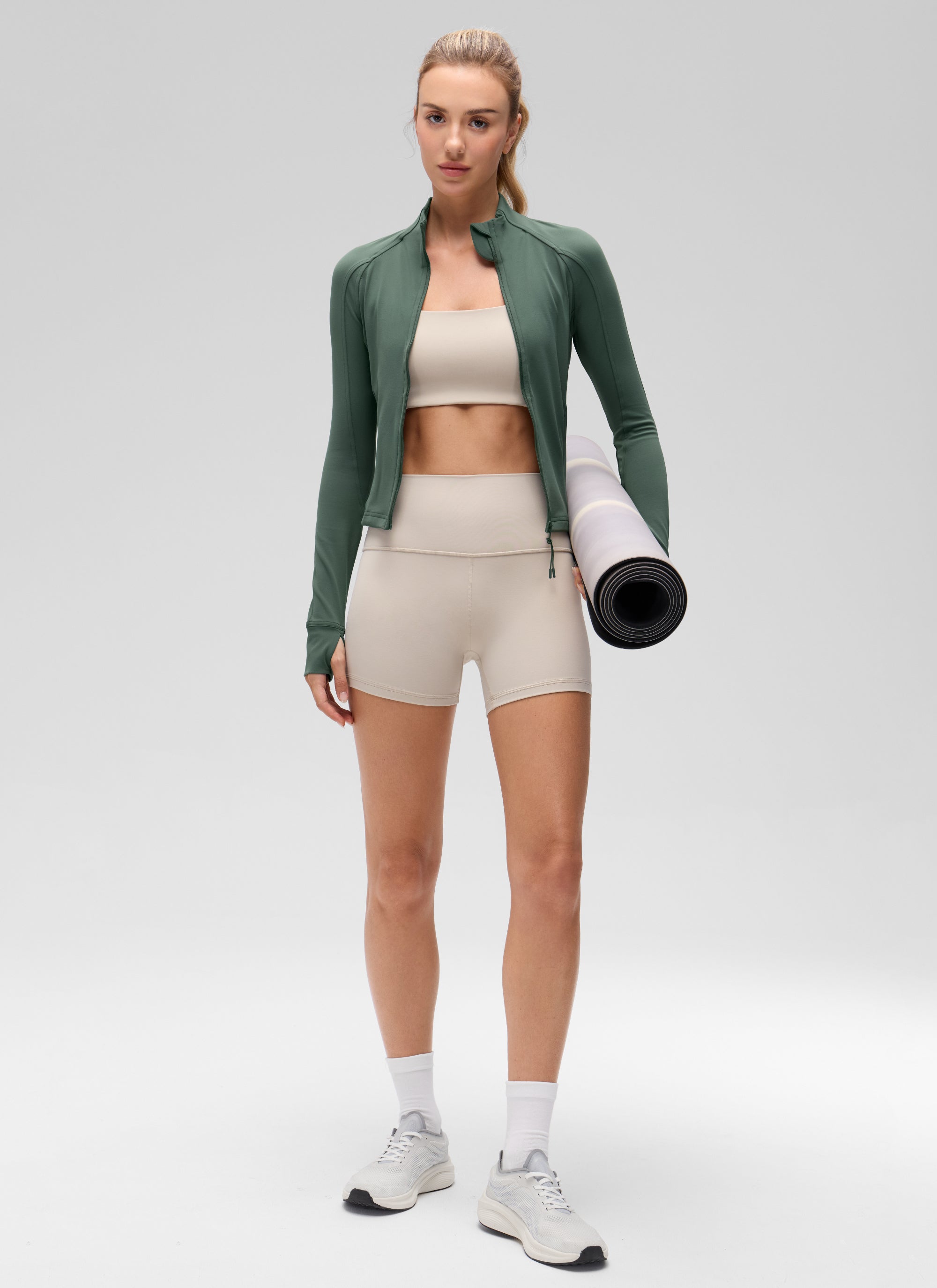 CRZ YOGA Butterluxe Chaqueta Corta con Bolsillos y Cremallera Completa Verde Bosque Oscuro