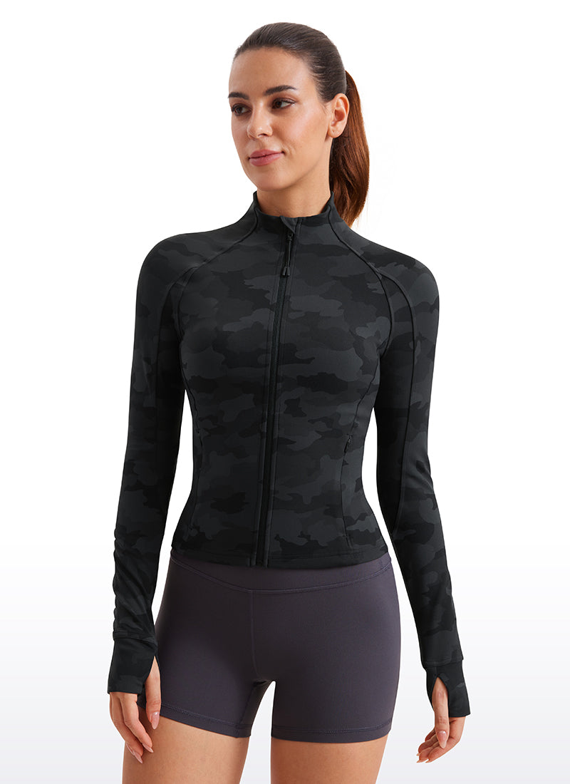 CRZ YOGA Butterluxe Chaqueta Corta con Bolsillos y Cremallera Completa Gris oscuro Camuflaje 2
