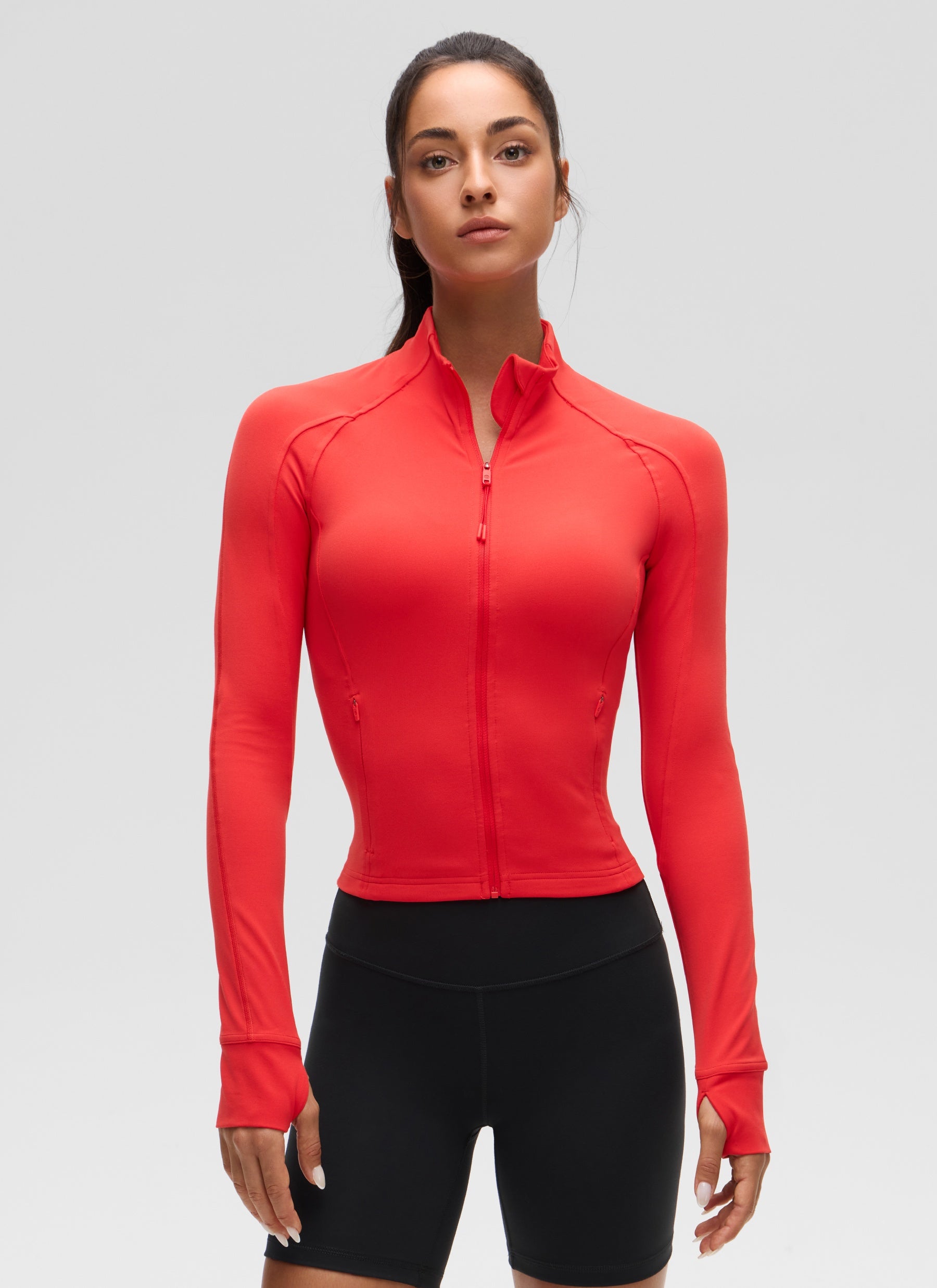 CRZ YOGA Butterluxe Chaqueta Corta con Bolsillos y Cremallera Completa Rojo Profundo
