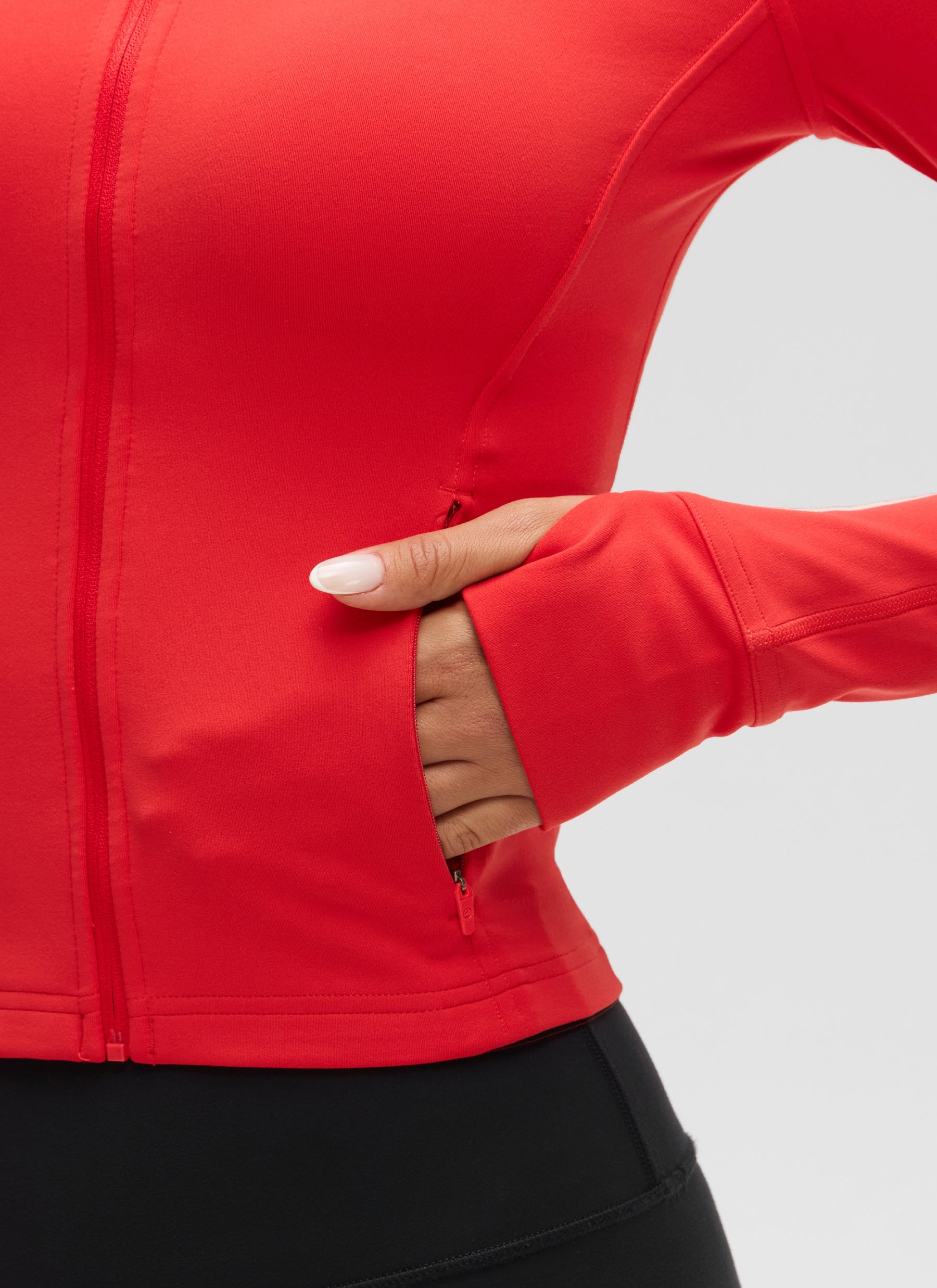 CRZ YOGA Butterluxe Chaqueta Corta con Bolsillos y Cremallera Completa Rojo Profundo