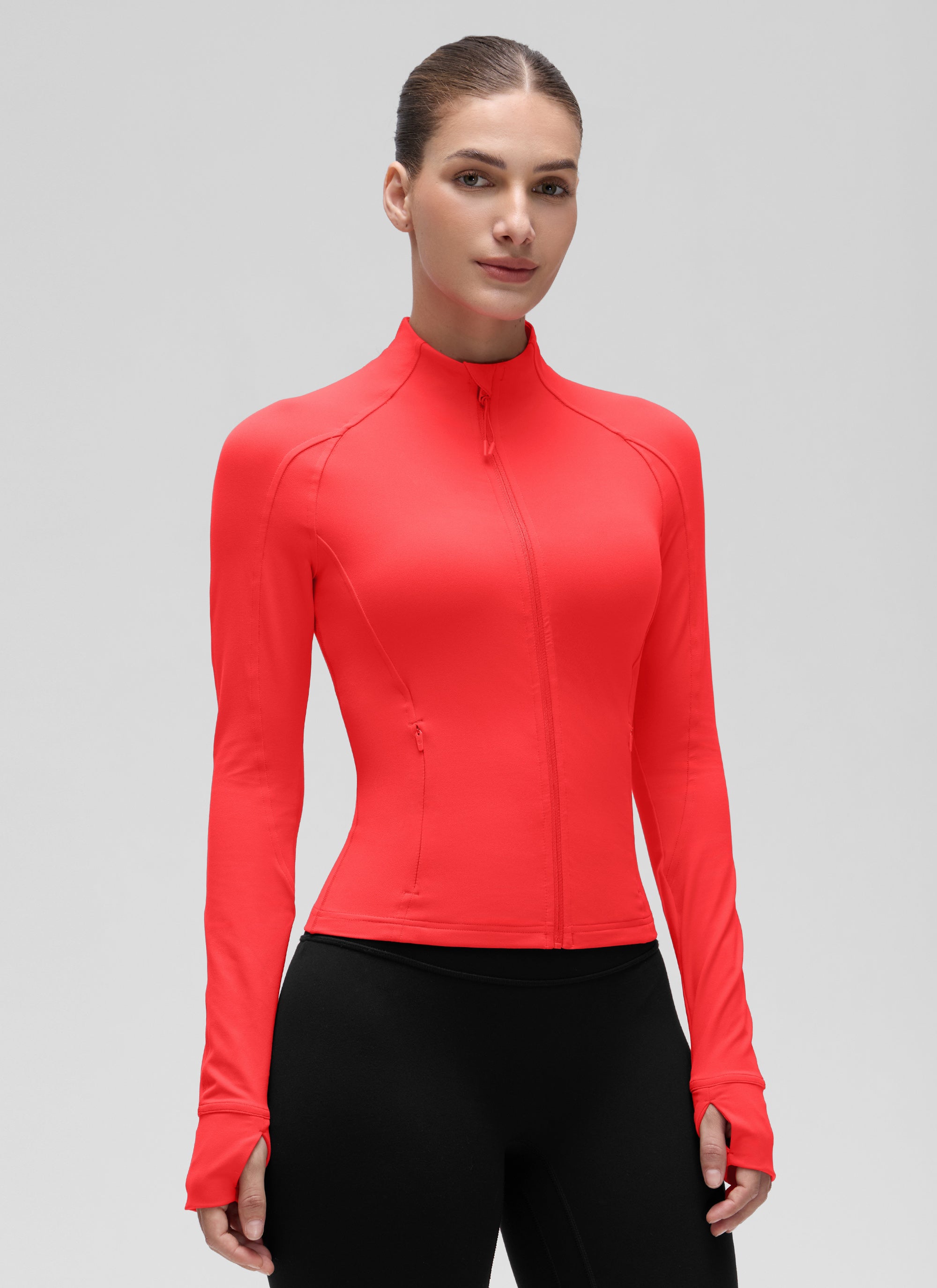 CRZ YOGA Butterluxe Chaqueta Corta con Bolsillos y Cremallera Completa Rojo Profundo