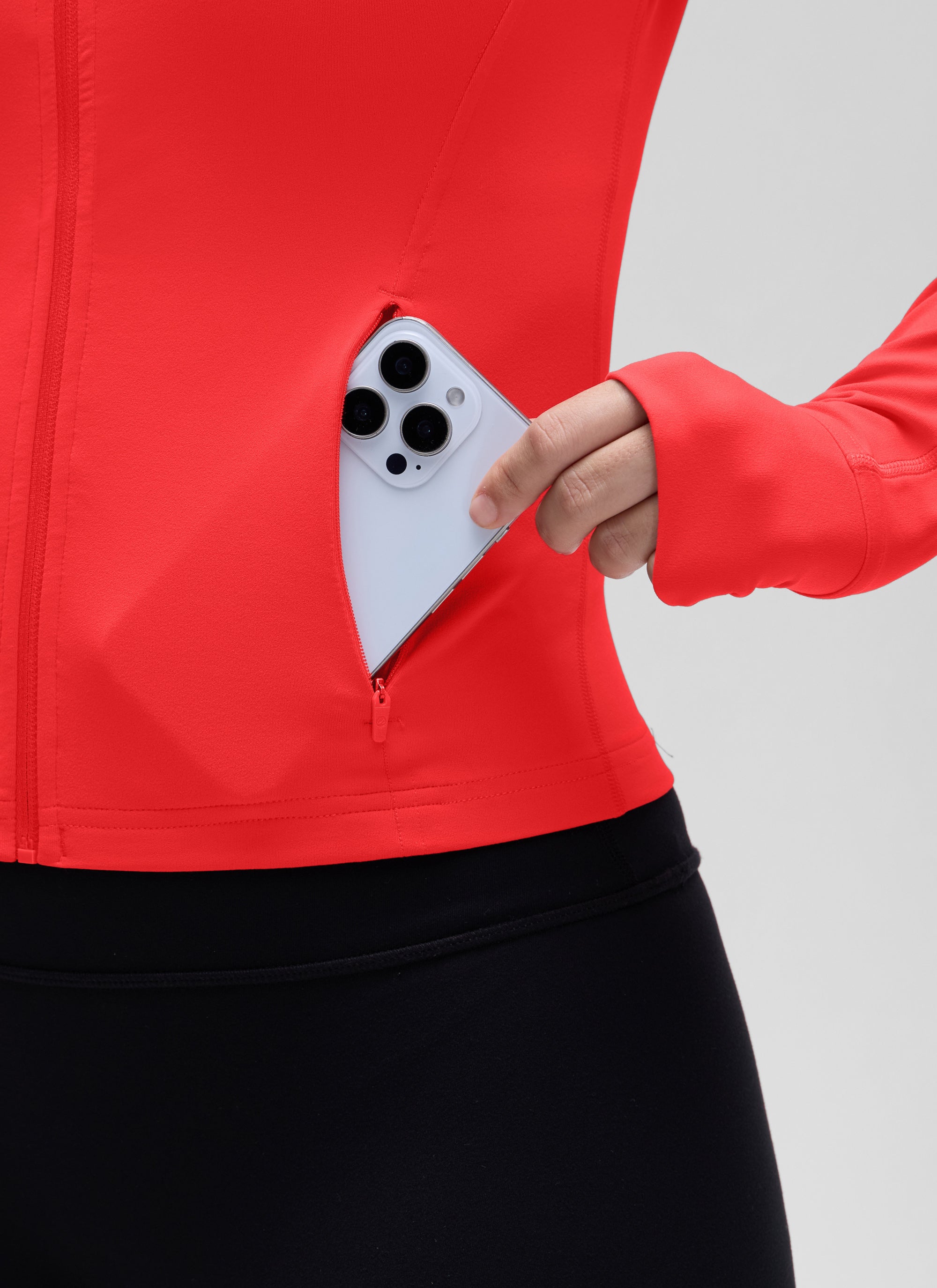 CRZ YOGA Butterluxe Chaqueta Corta con Bolsillos y Cremallera Completa Rojo Profundo