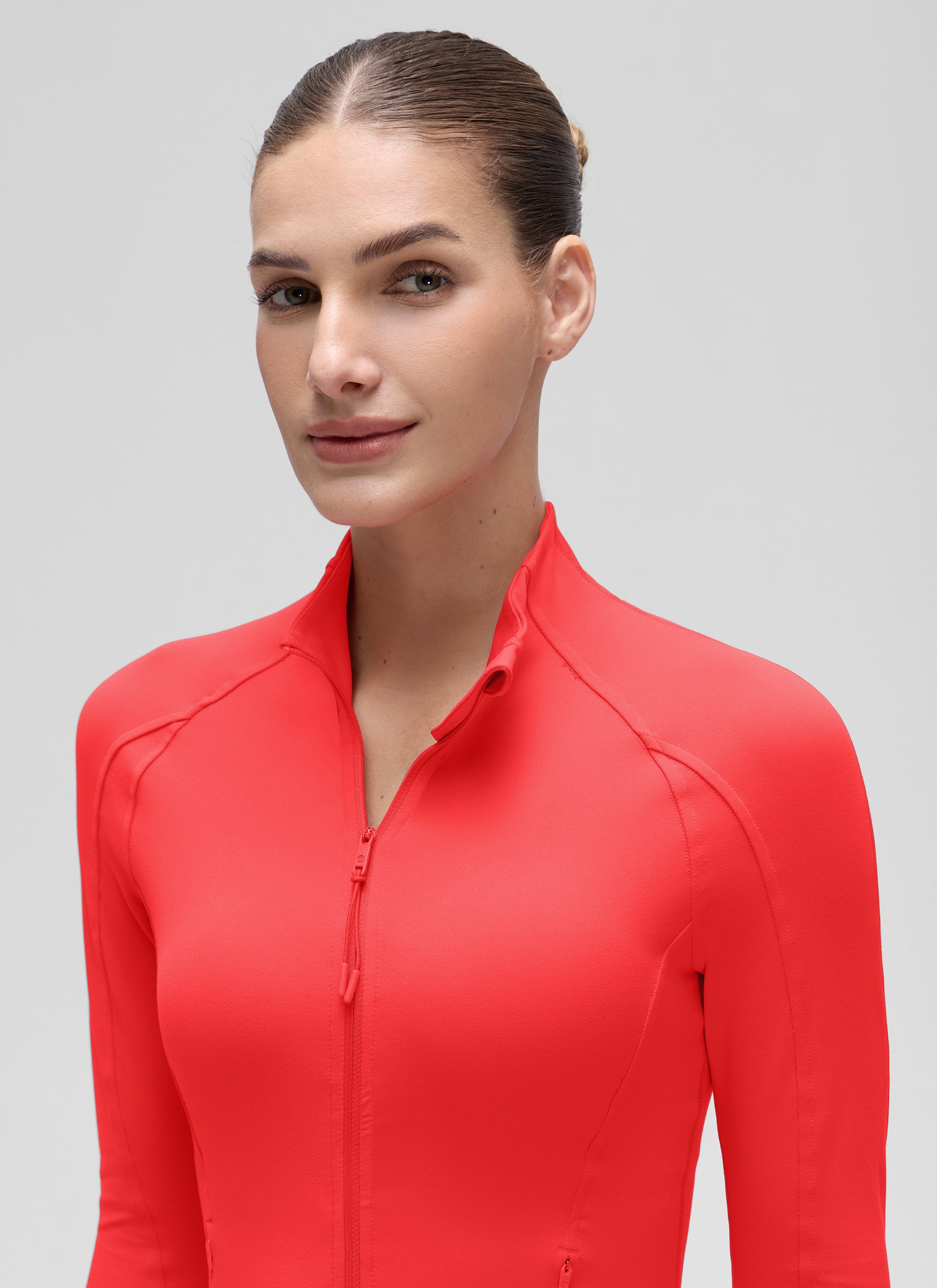 CRZ YOGA Butterluxe Chaqueta Corta con Bolsillos y Cremallera Completa Rojo Profundo