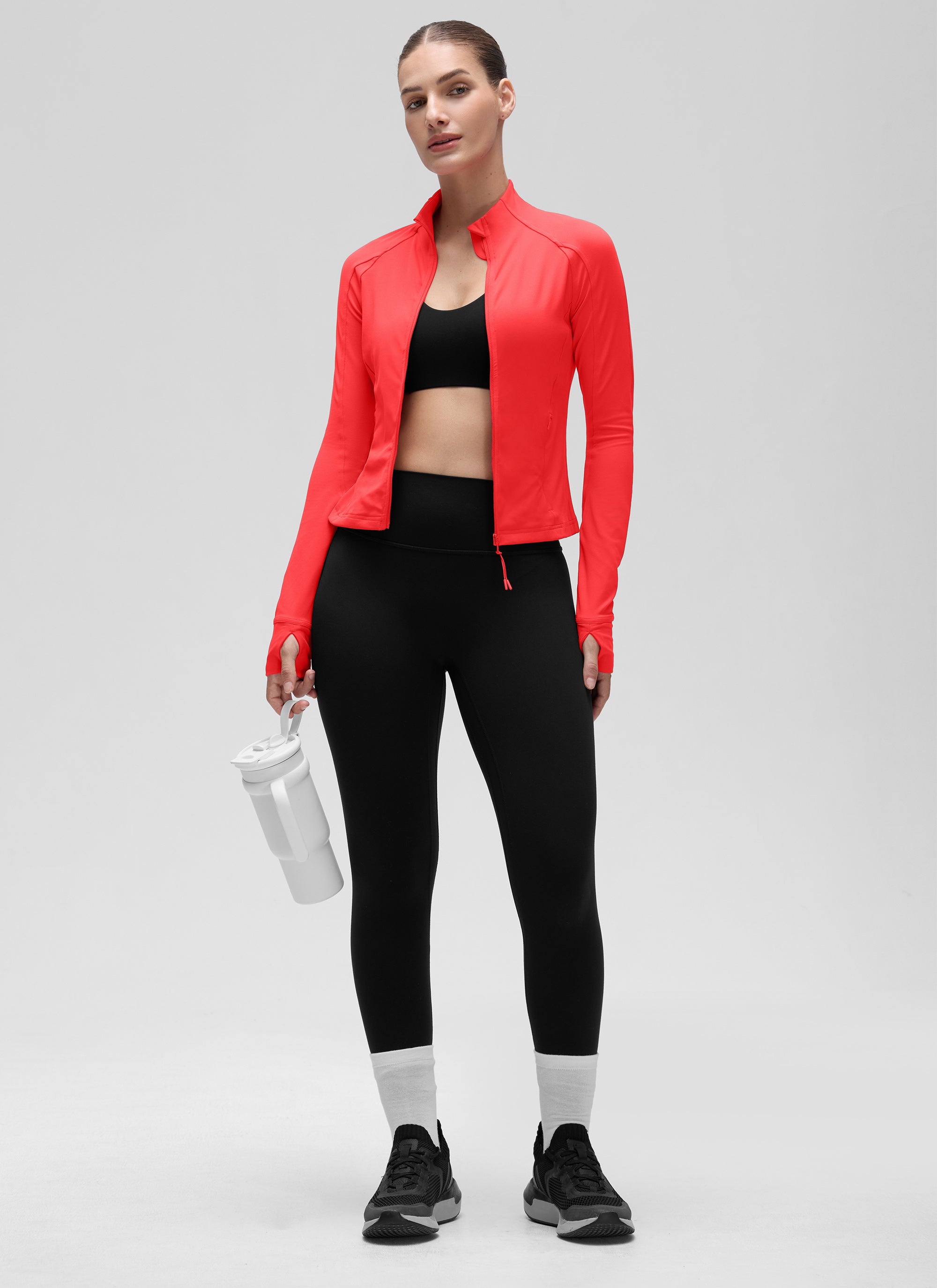 CRZ YOGA Butterluxe Chaqueta Corta con Bolsillos y Cremallera Completa Rojo Profundo