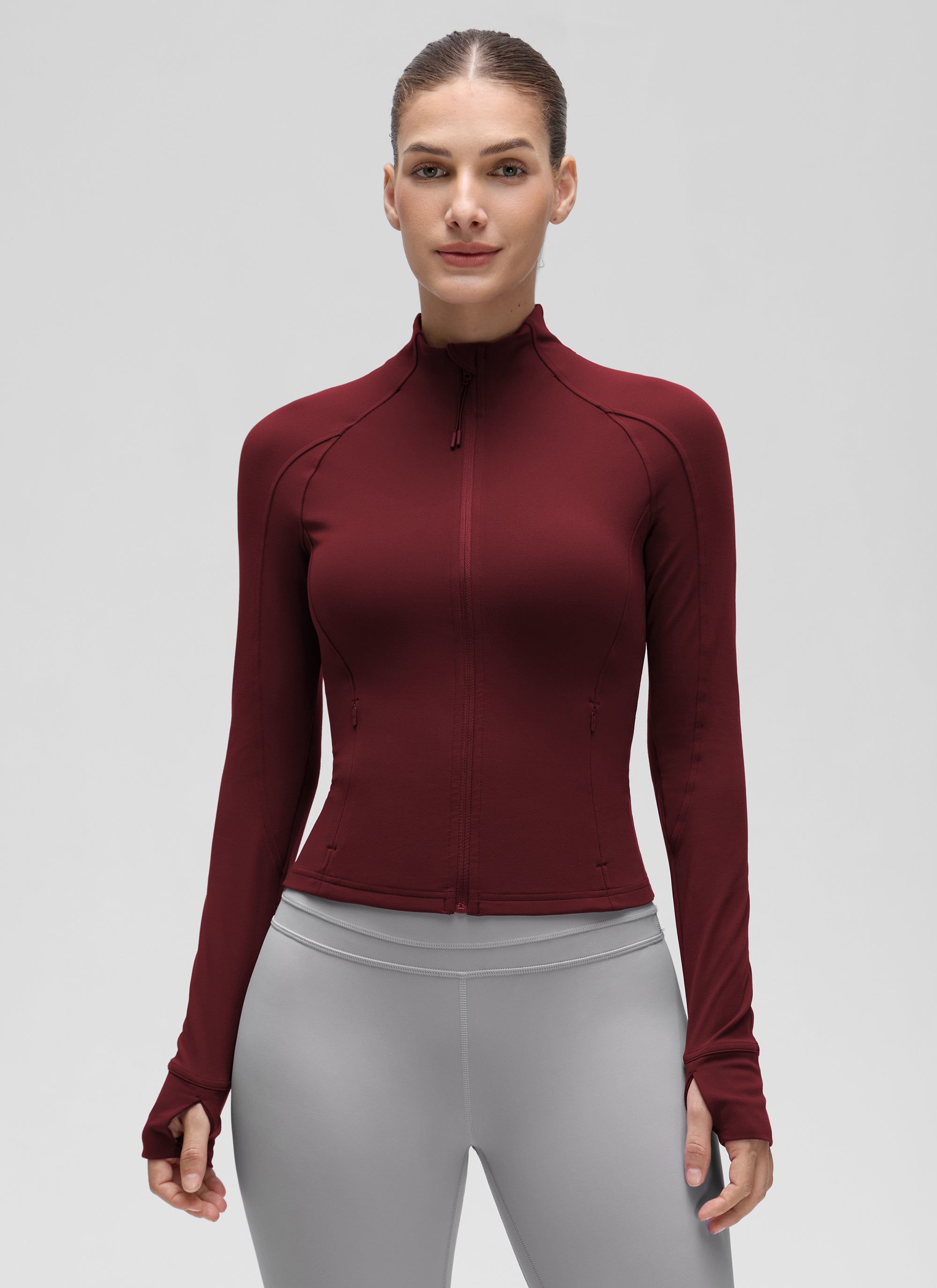 CRZ YOGA Butterluxe Chaqueta Corta con Bolsillos y Cremallera Completa Merlot Rojo