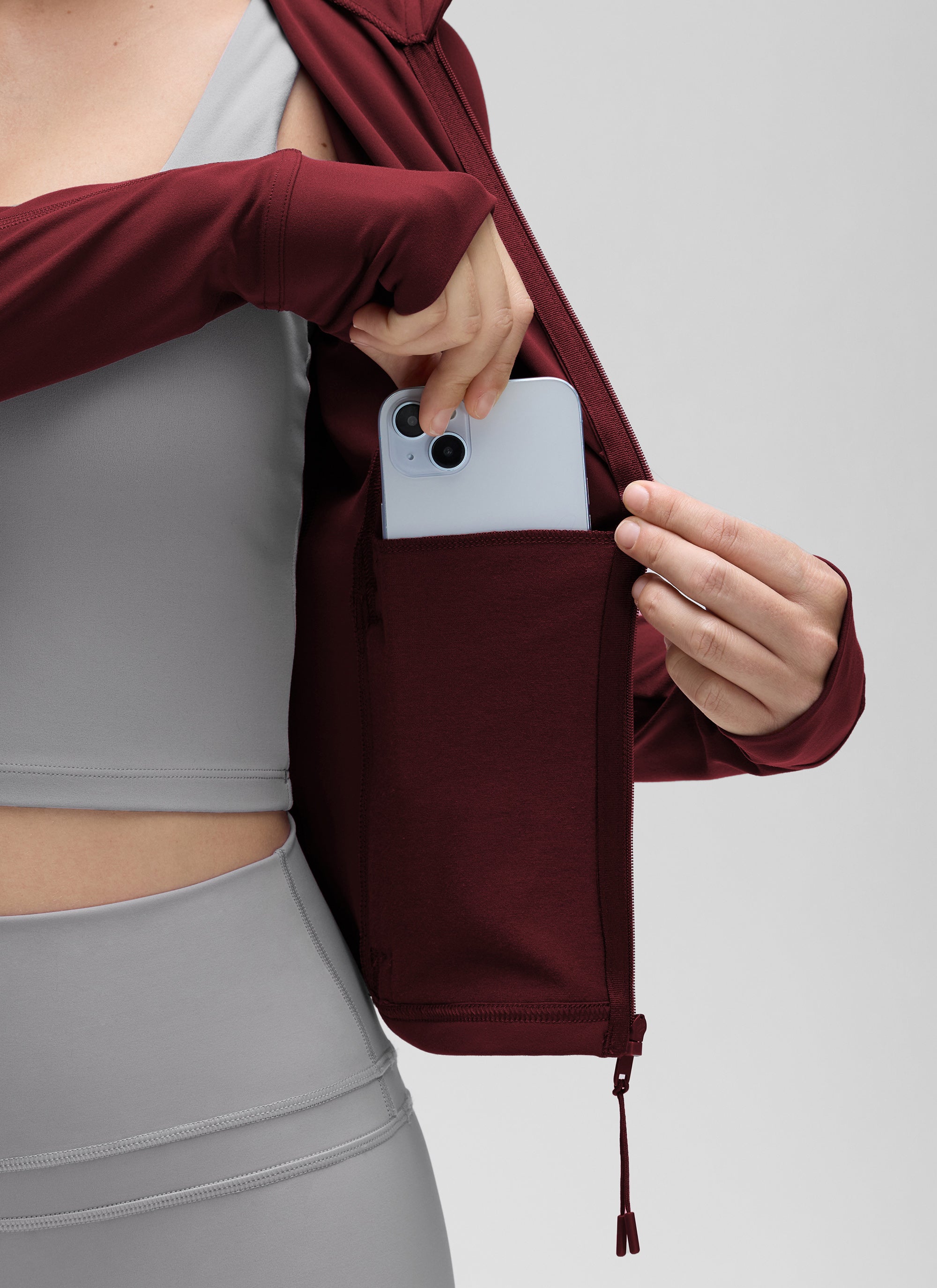 CRZ YOGA Butterluxe Chaqueta Corta con Bolsillos y Cremallera Completa Merlot Rojo