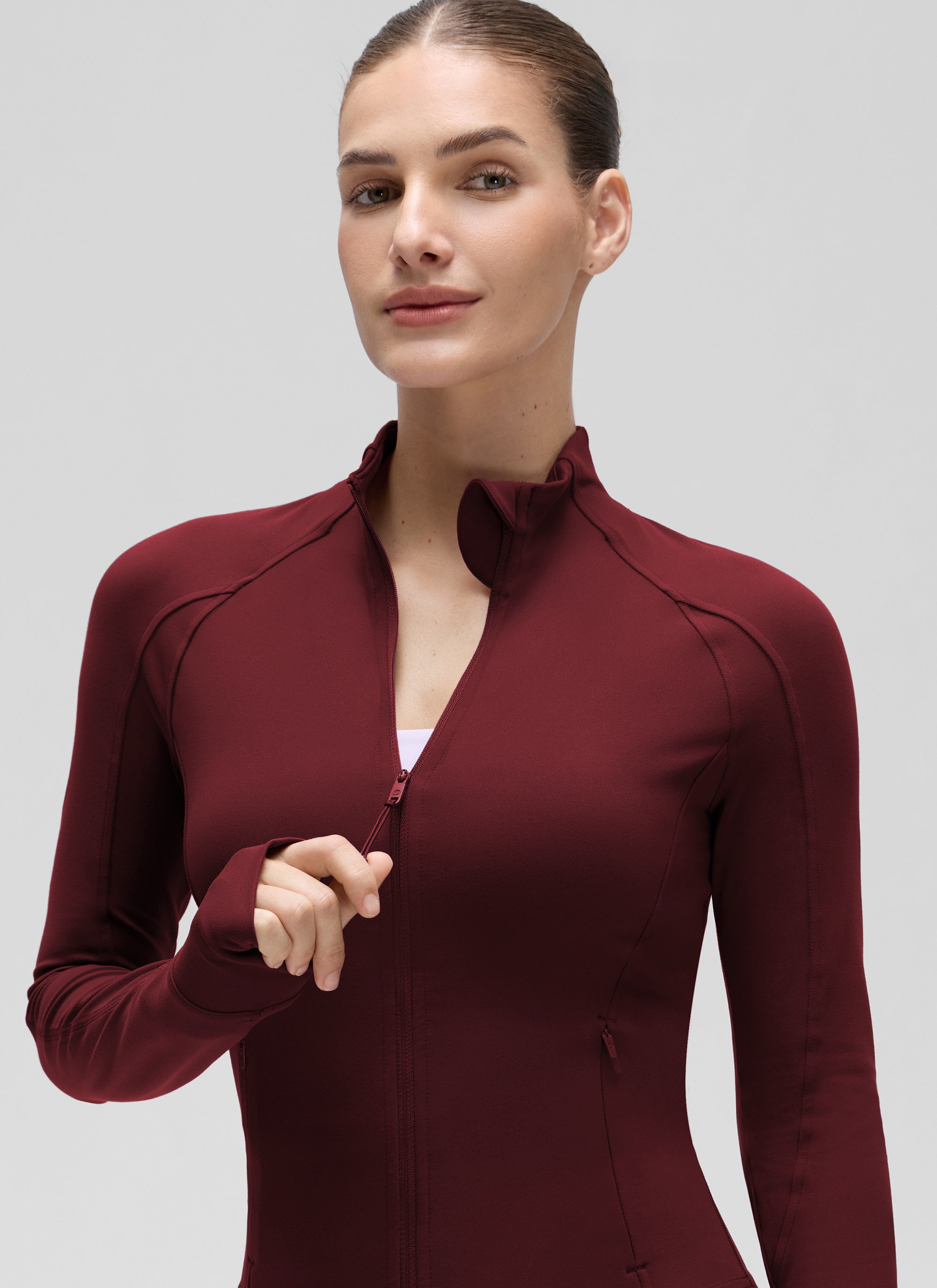CRZ YOGA Butterluxe Chaqueta Corta con Bolsillos y Cremallera Completa Merlot Rojo