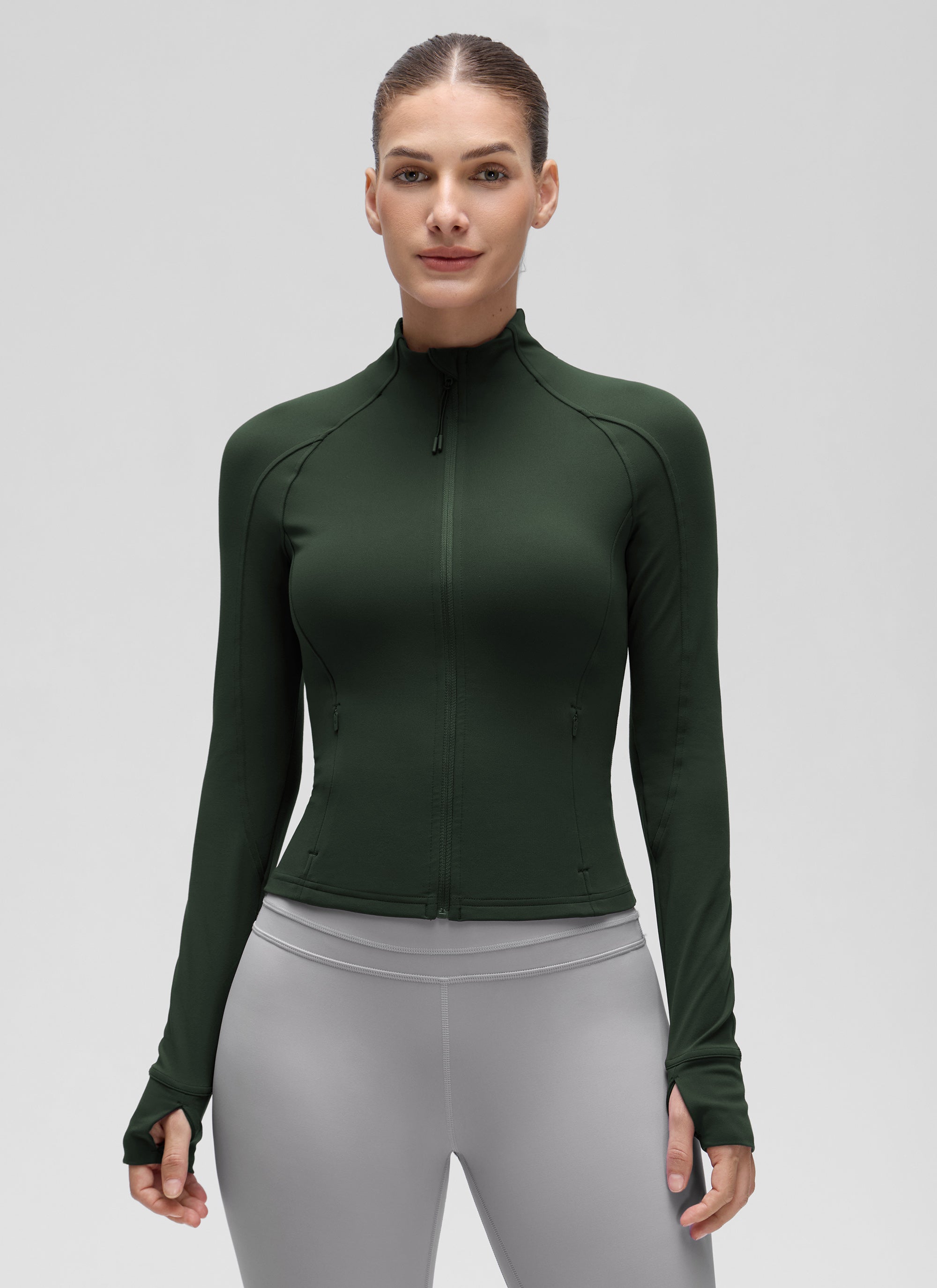 CRZ YOGA Butterluxe Chaqueta Corta con Bolsillos y Cremallera Completa Leyenda Verde