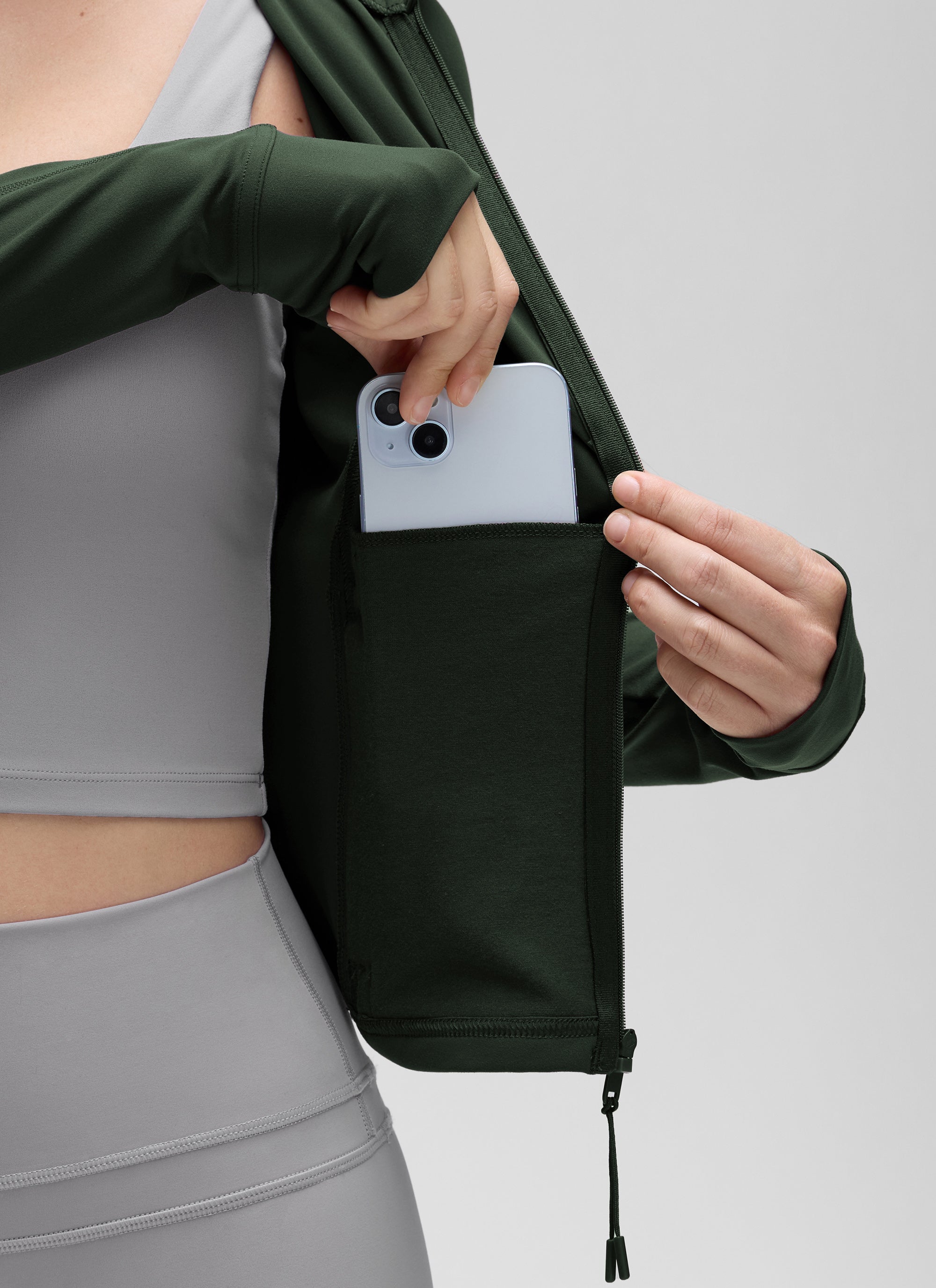 CRZ YOGA Butterluxe Chaqueta Corta con Bolsillos y Cremallera Completa Leyenda Verde