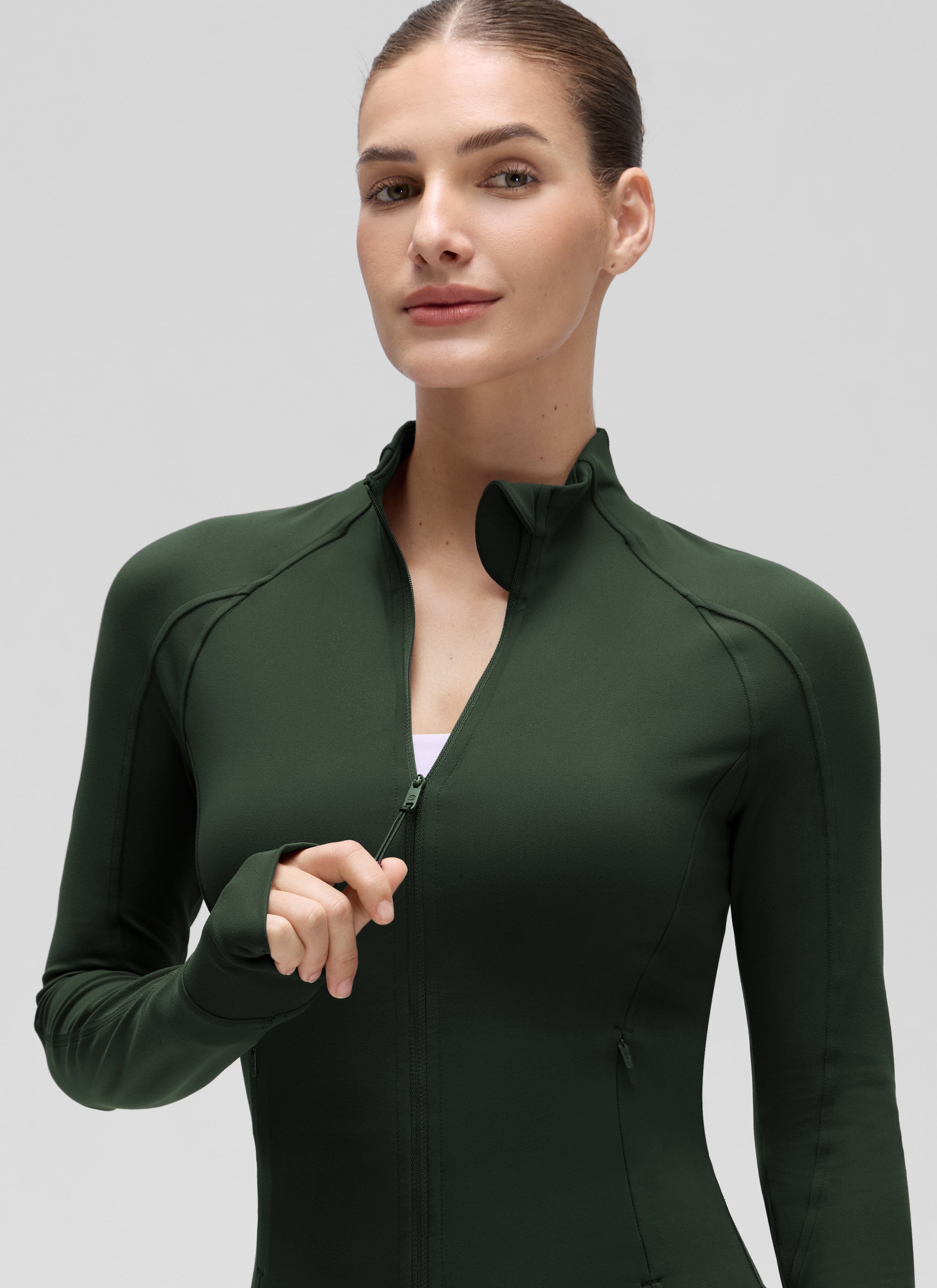 CRZ YOGA Butterluxe Chaqueta Corta con Bolsillos y Cremallera Completa Leyenda Verde