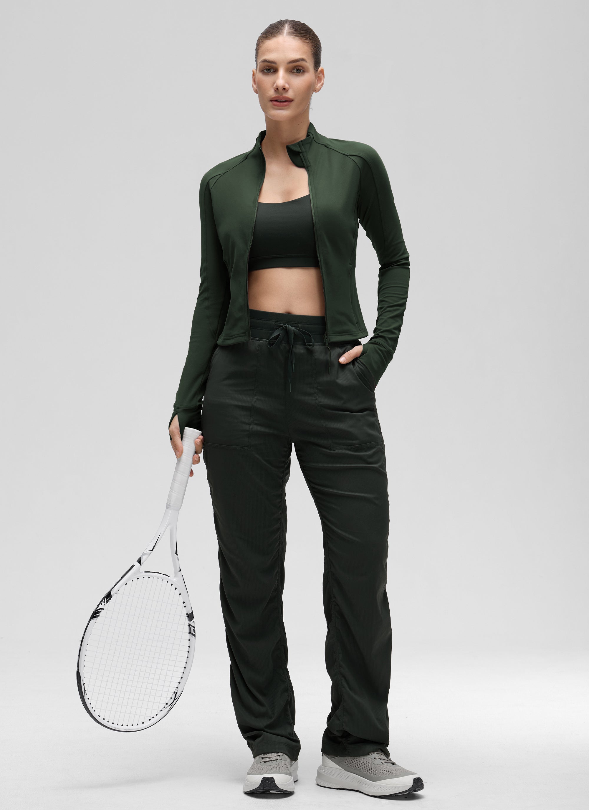 CRZ YOGA Butterluxe Chaqueta Corta con Bolsillos y Cremallera Completa Leyenda Verde