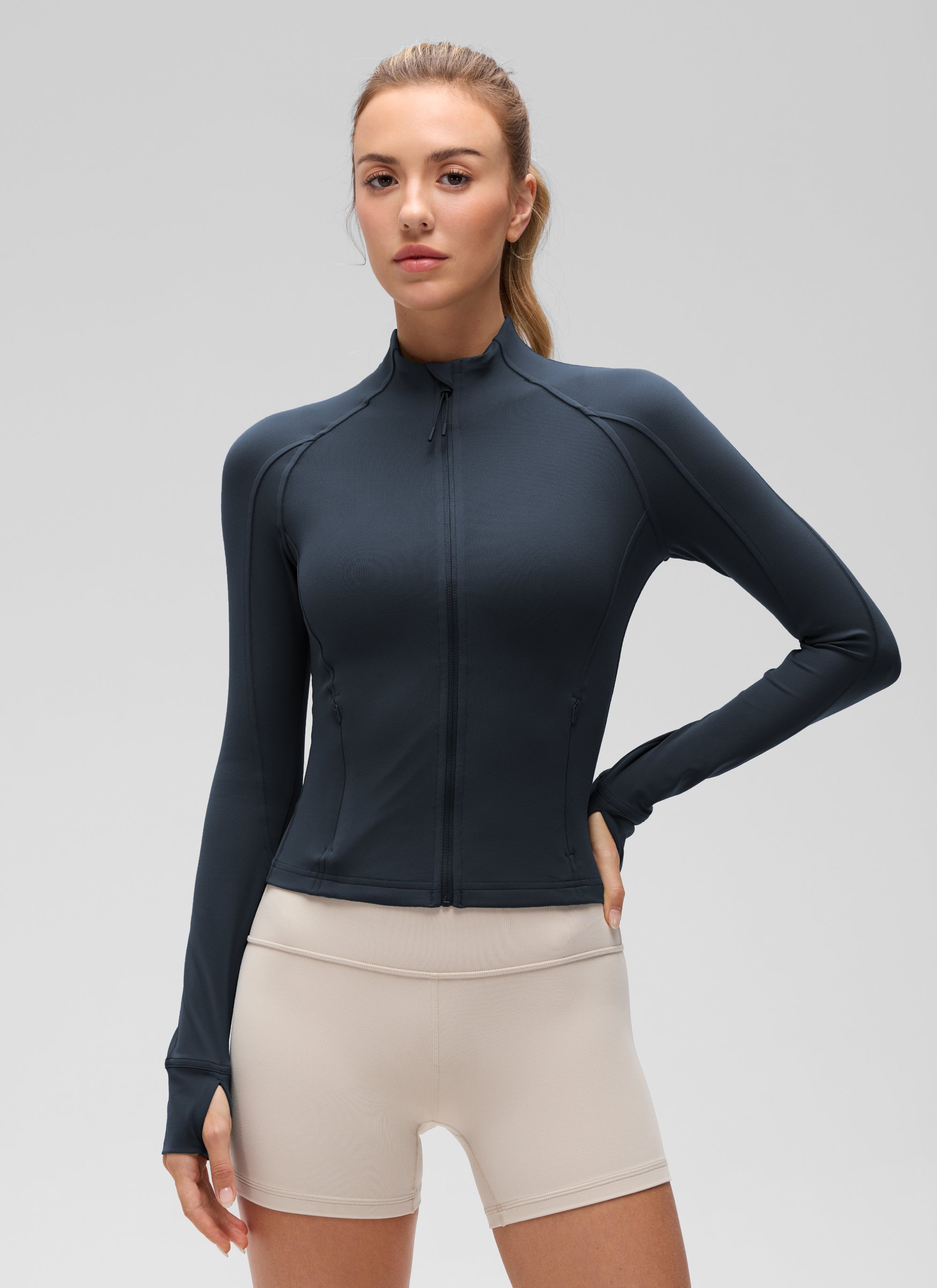 CRZ YOGA Butterluxe Chaqueta Corta con Bolsillos y Cremallera Completa True Navy